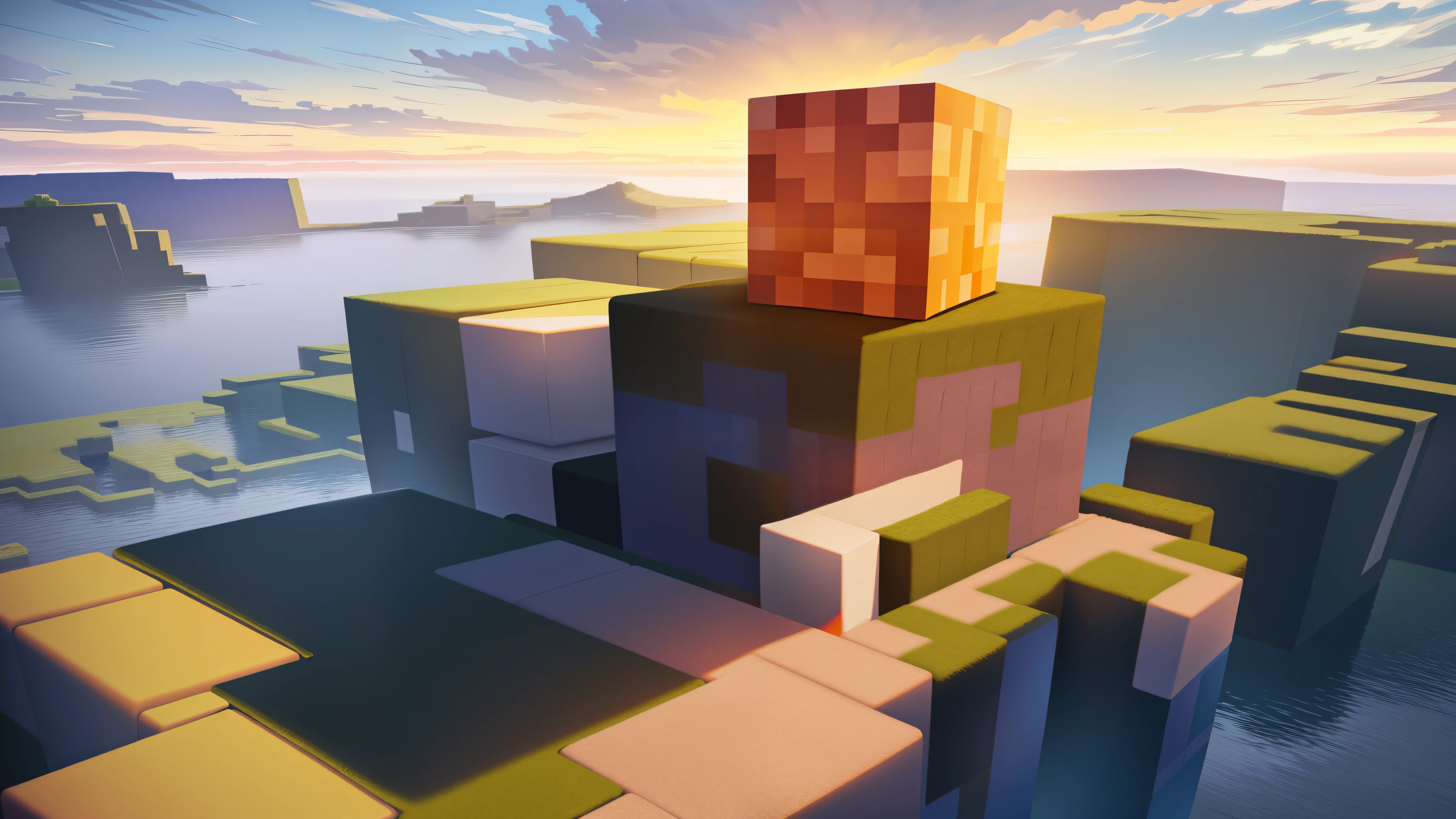 No cativante mundo do Minecraft, a cube figure stands out against a vibrant backdrop of various block formations. With its pixelated perfection, the Cube's chiseled features shine in the game's soft light. Seu corpo quadrado, adornado com texturas complexas, exudes an aura of strength and resilience. As the sun sets over this pixelated kingdom, the cube is smooth, pele texturizada reflete o calor, orange tones of sunset. Although surrounded by the vastness of the Minecraft landscape, his unwavering presence remains the focus of attention. The Cube's popularity grows as a beacon of determination and creativity