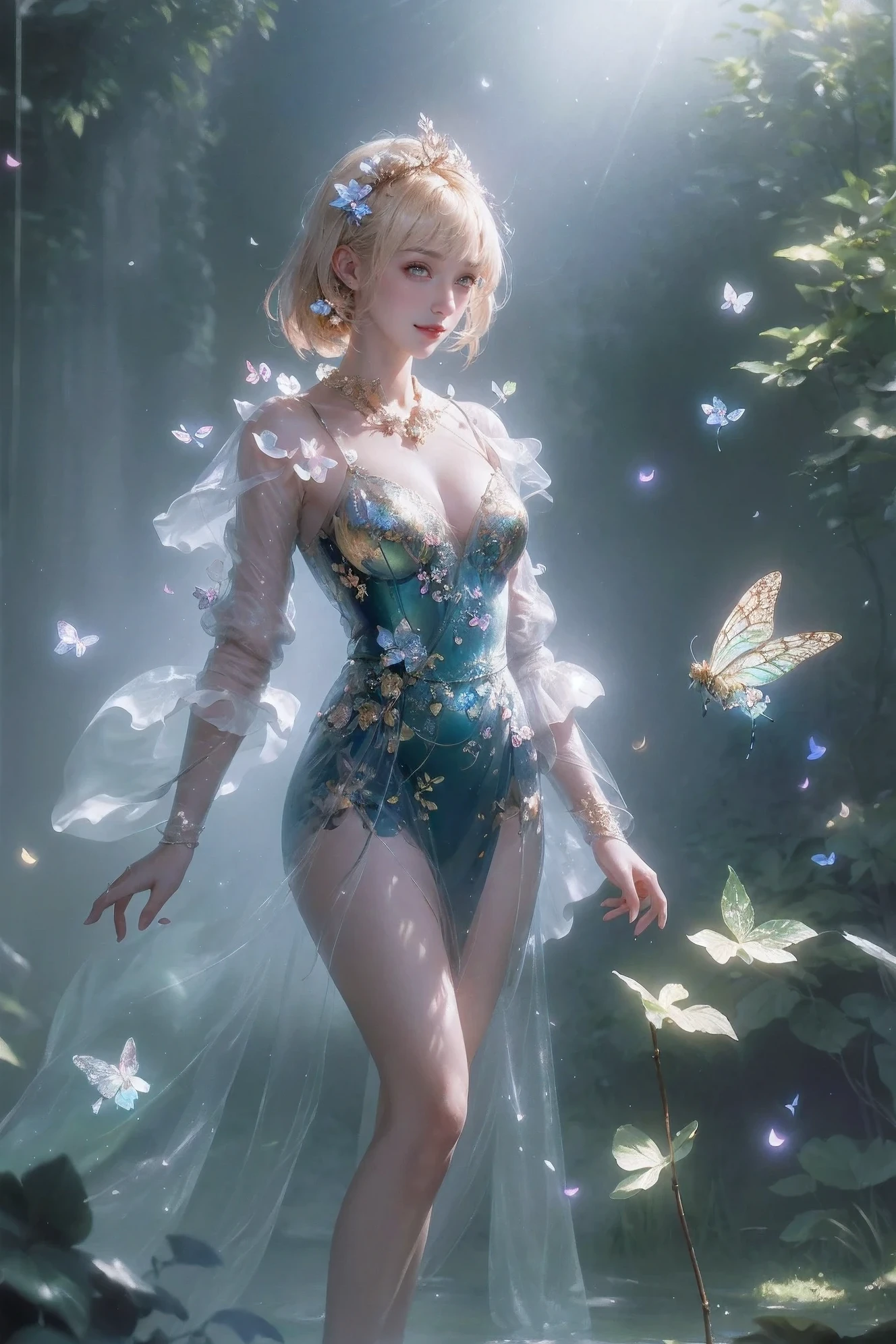 masterpiece, the best quality, stunning reflection, best reflection ever. (Very detailed CG unified 8k wallpaper), (best quality), (Best illustration), (Best shadows), forest theme with natural elements. tall trees, quiet stream, small glowing mushrooms surrounded by delicate Leaves and branches, with firefly and glowing particle effect,, (natural elements), (jungle theme), (Leaves), (branches), (firefly), Butterfly, (delicate Leaves), (glow), (particle effect). , Isometric 3D, octane rendering, Ray tracing, super detailed