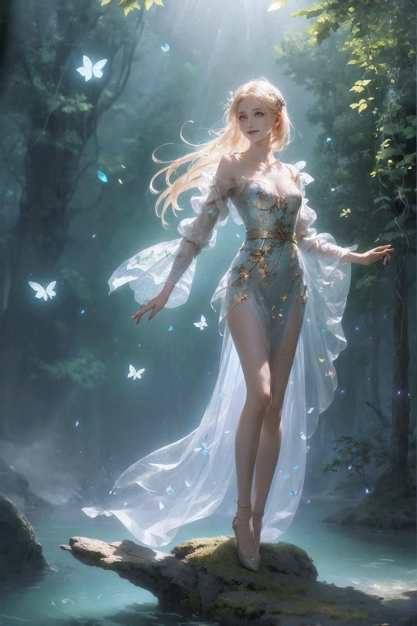 masterpiece, the best quality, stunning reflection, best reflection ever. (Very detailed CG unified 8k wallpaper), (best quality), (Best illustration), (Best shadows), forest theme with natural elements. tall trees, quiet stream, small glowing mushrooms surrounded by delicate Leaves and branches, with firefly and glowing particle effect,, (natural elements), (jungle theme), (Leaves), (branches), (firefly), Butterfly, (delicate Leaves), (glow), (particle effect). , Isometric 3D, octane rendering, Ray tracing, super detailed