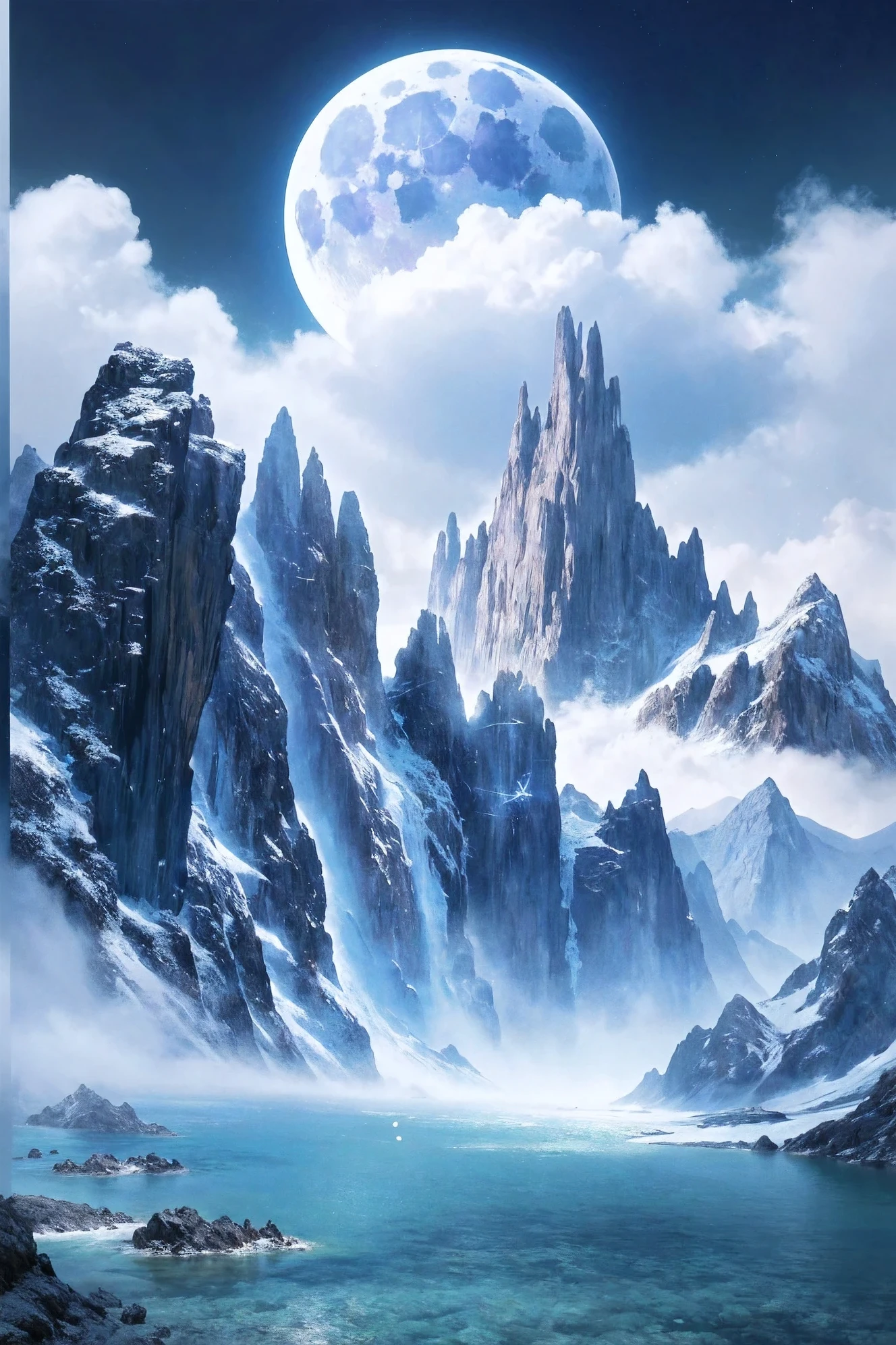 Lake Yamawa,There is a moon in the sky, 4k highly detailed digital art, 4k HD wallpapers are very detailed, Impressive fantasy scenery, Sci-fi fantasy desktop wallpaper, Unreal engine 4k wallpaper, 4k detailed digital art, Sci-fi fantasy wallpaper, Epic fantasy landscape, 4k high definition matte digital painting, 8K Stunning Artwork