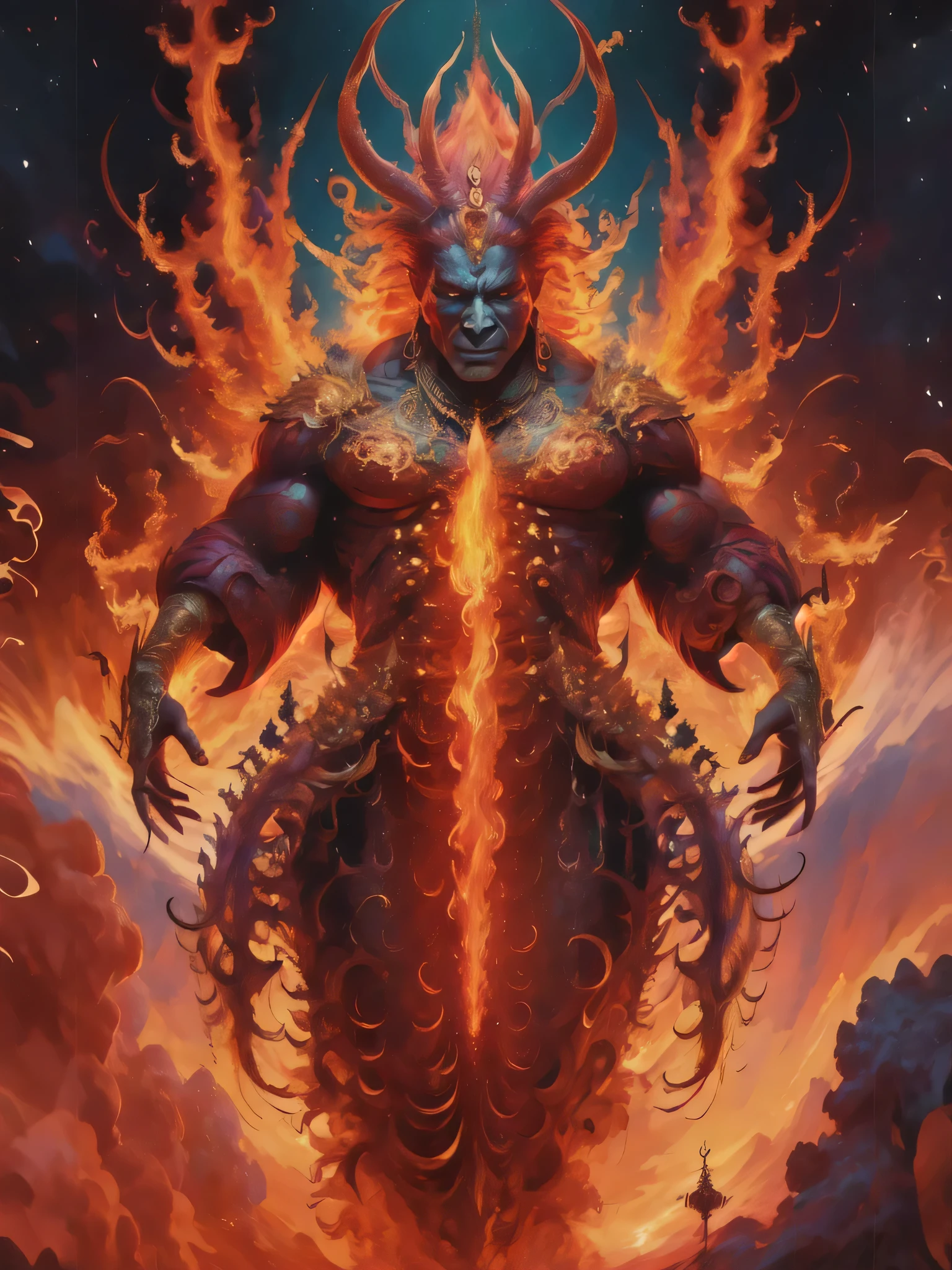 (masterpiece, highest quality:1.2), Fire Devil,devil&#39;uncle,I was scared,Laughter,dynamic pose,magic effect,dynamic,there is a fireball,dark background,beautiful light and shadow,dark fantasy,rich colors,Cast colorful spells