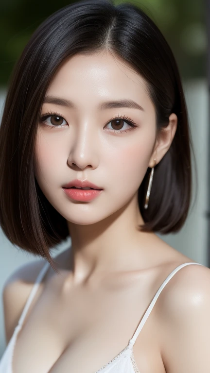 (((masterpiece))), highest quality, very detailed, detailed background, very beautiful girl, Japanese, 12, detailed face, bangs, (whole body:1.3), (random hairstyle :1.2), (young face), (perfect body:1.1), blouse, summer, In 8K, wallpaper, wonderful, finely, Super detailed, ultra high resolution, very detailed, pure  face, very detailed目と顔, beautiful and detailed eyes, very detailed肌, The beauty of slim abs, no makeup, (natural skin), Feminine adult loose short bob, beautiful small face, realistic face, Beautiful actress&#39;s natural makeup, Slit eyes that suck you in, Plumpy glossy red lips, flushed cheeks, earrings, double eyelid, beautiful thin eyebrows, random bikini、along the coast、look forward、A face that feels with its mouth half open, 足元から見上げた見事なwhole bodyショット, look at the viewer with a fascinated expression、dynamic lighting
