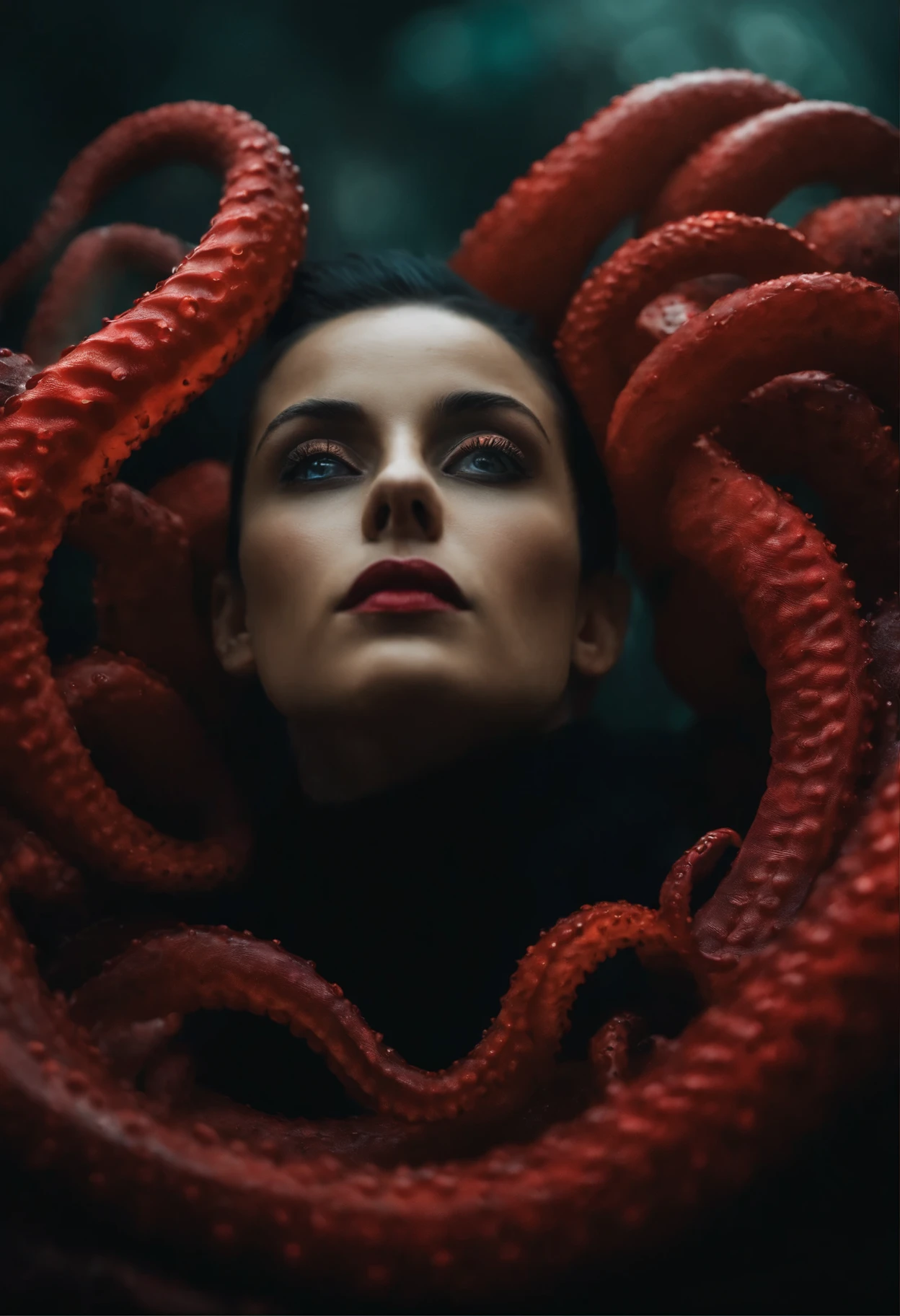 This is a guy who can't even see his face, apenas uma sombra negra, com um par de olhos vermelhos gigantes, encircled by something that looks like tentacles. Mysterious and great.