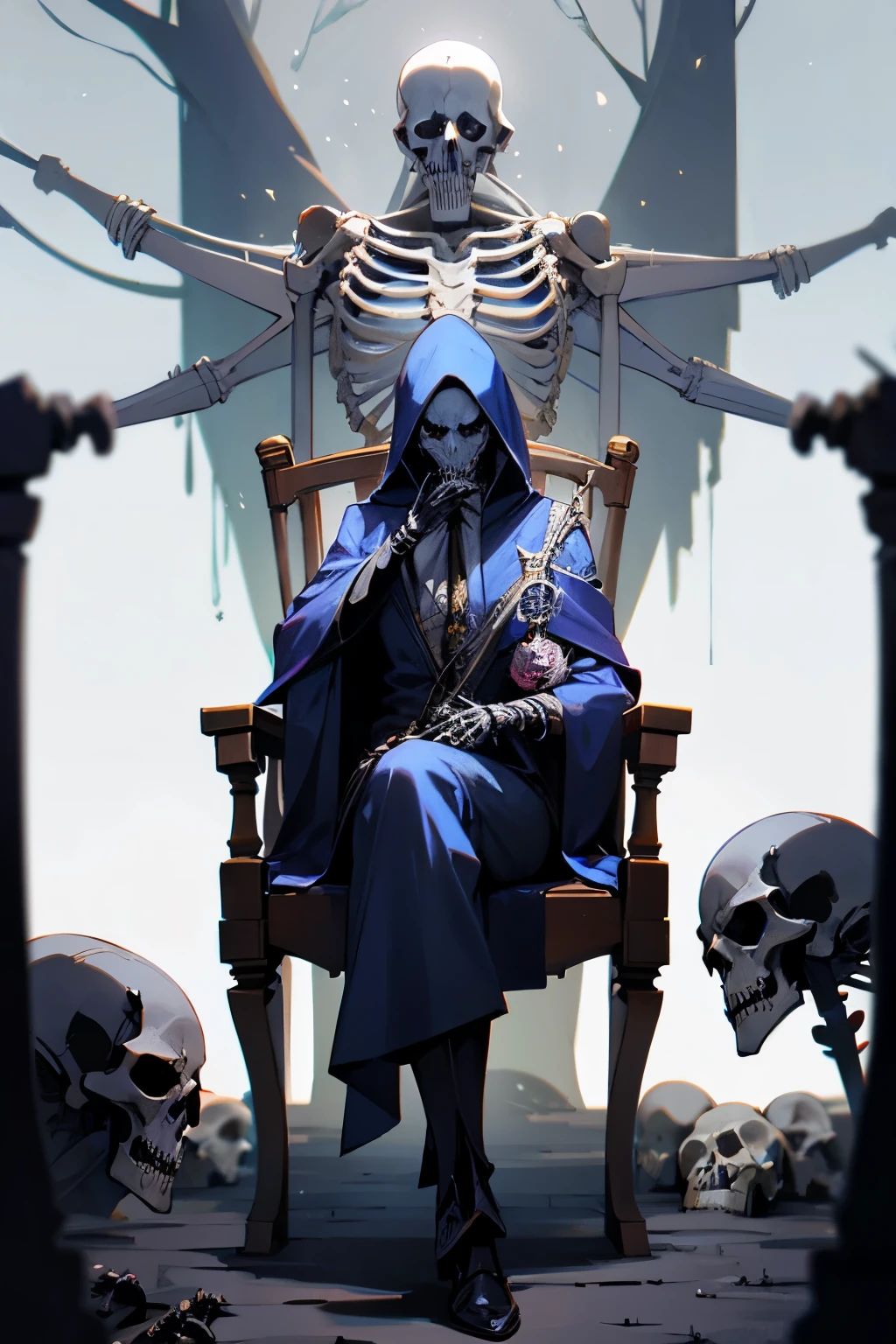 serious facial expression,Anime style,fullbody image,Holding a textbook in your hand,Black cloak,professor,Skull