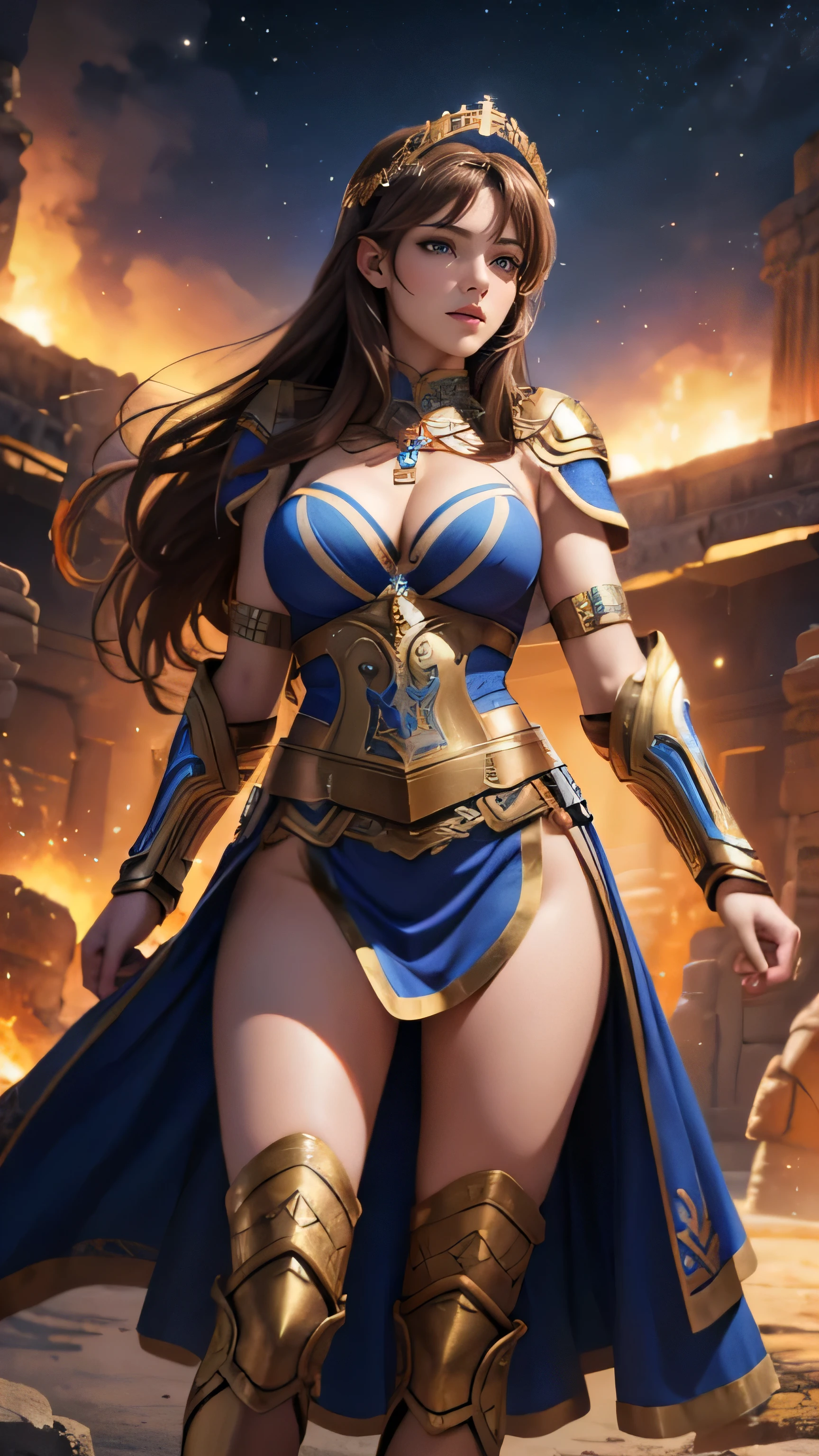 sexy Athena, brown hair with cosmic Ancient Greek armor high resolution (UHD) (8K)