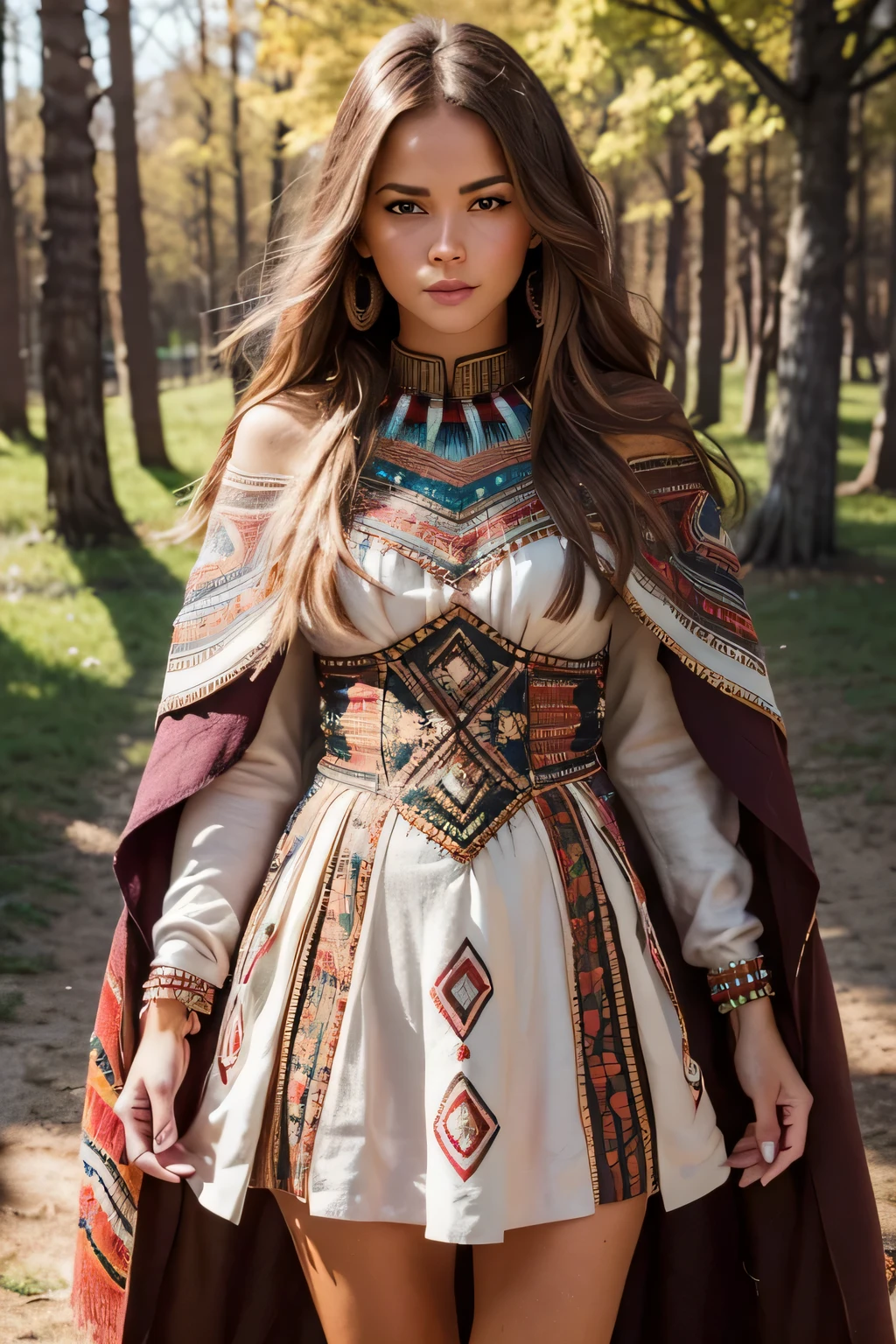 (cinematographic photography of a beautiful, detalhada mulher de 18 anos com ((facial and body features similar to those of Kristina Pimenova))), (), ((Inspirado pelos nativos americanos: Vestidos tradicionais dos nativos americanos ou roupas de couro com franjas. cena: A quiet prairie or wooded area. props: Dream Hunters, Beaded accessories, cada cobertor tribal.)), (), (), finamente detalhado, ultra-realistic features of her pale skin and (Slim and athletic body), e (symmetrical, rosto bonito e realista), foi encontrado, (), (), (()), (), fotografia de estoque de filme,  Cores ricas, hiper-realista, textura realista, dramatic lighting, forte contraste