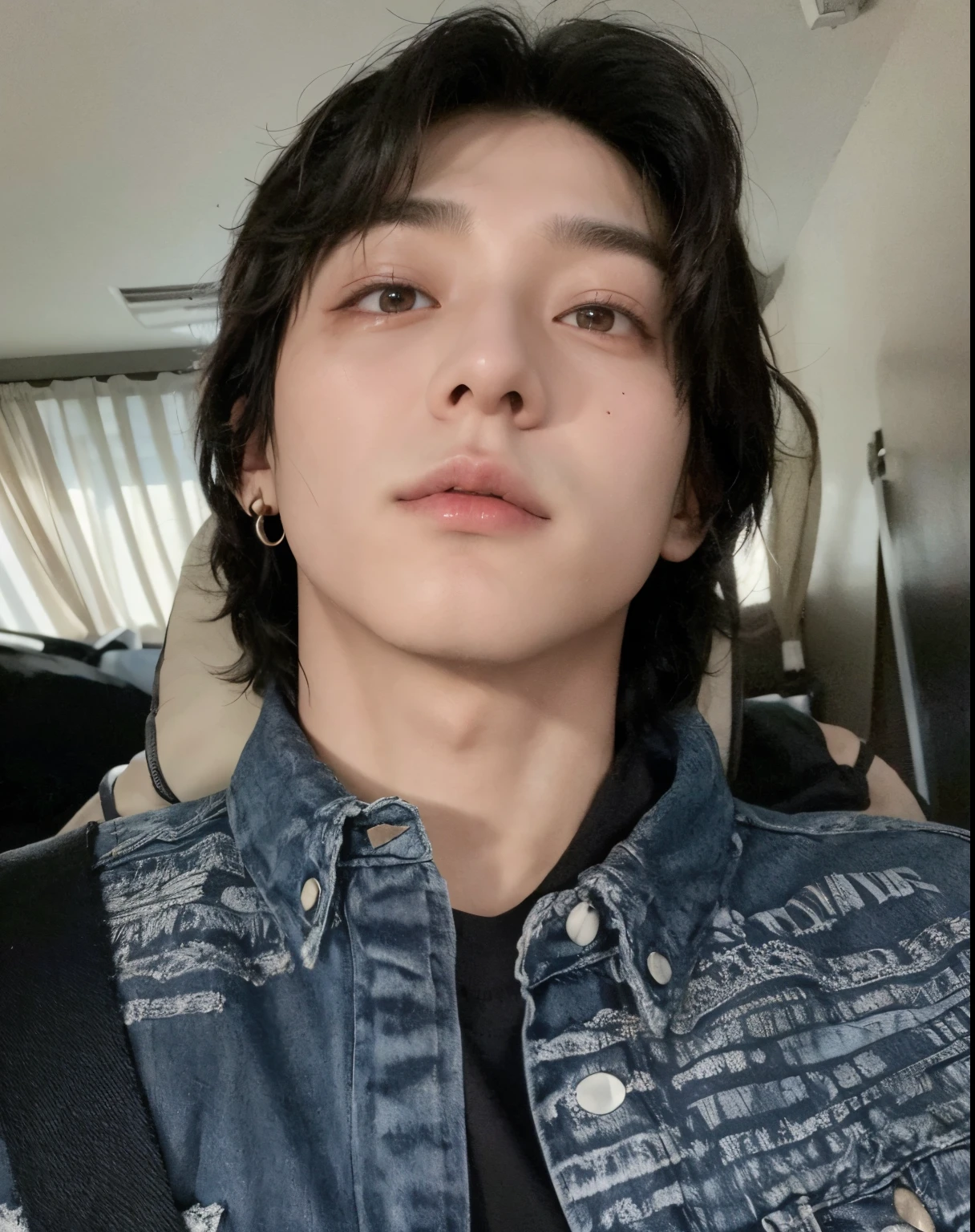 arafed man with a piercing on his nose and a denim jacket, jinyoung shin, hyung tae, cai xukun, taken in the early 2020s, steven jung, taejune kim, jung jaehyun, hong june hyung, jungkook, glossy from rain, xqc, south korean male, 2 , 2 2 years oldic, jungkook, jeon jungkook bts, jeon jungkook, hungkok, jeon jungkook bts