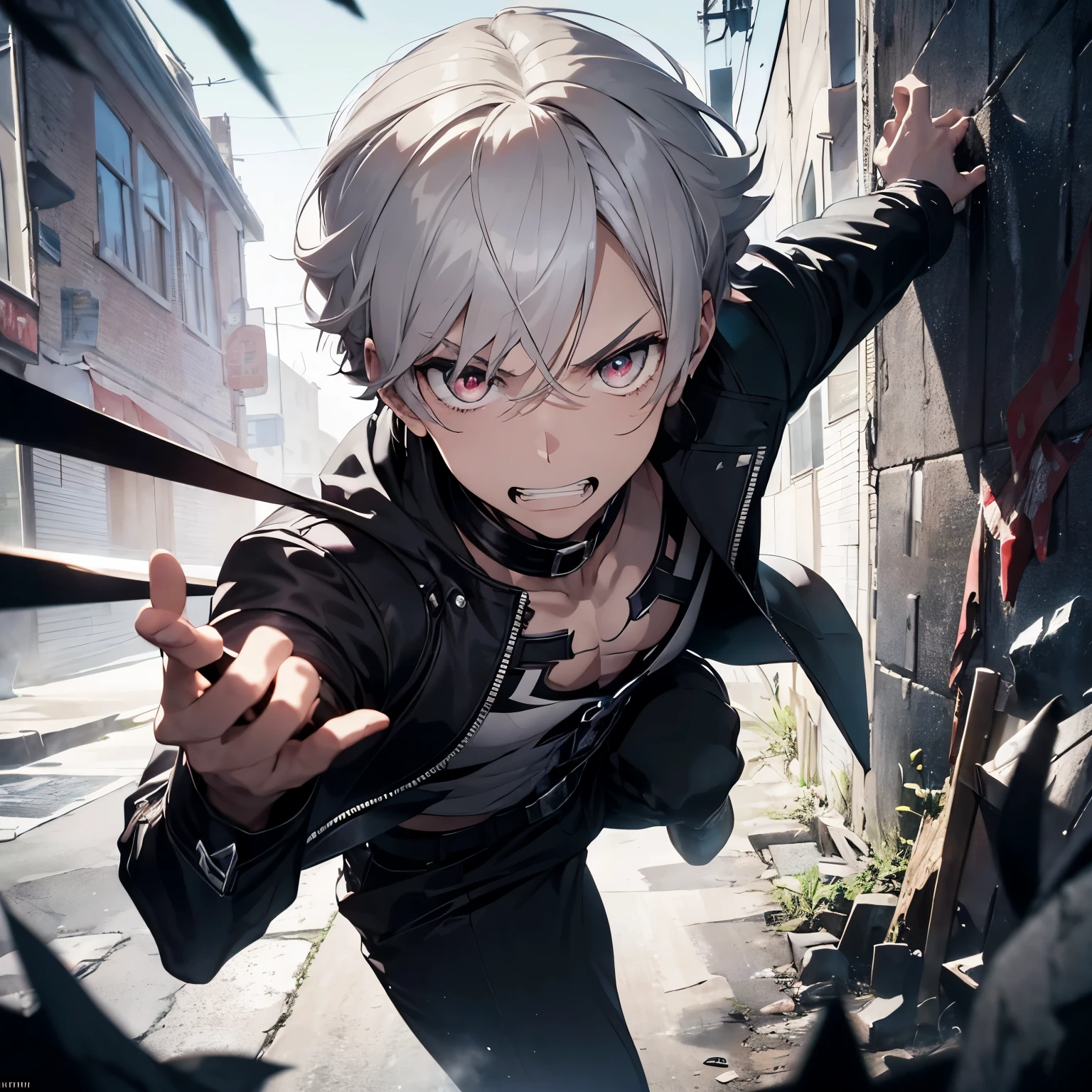 **Character Name:** Nero Arkham
**Description:**
- **Appearance:** Nero Arkham is a slender and agile young man with striking features reminiscent of anime protagonists. He has long, flowing white hair that cascades down his back, almost reaching his thin waist. His sharp, expressive eyes shimmer with determination beneath his bangs, which occasionally fall across his face. Nero's attire is stylish yet practical, consisting of a sleek black jacket adorned with silver accents, fitted pants, and sturdy boots. He exudes an air of confidence and intensity, accentuated by his devilish grin and occasional playful smirk.
- **Personality:** Nero Arkham is a charismatic and headstrong individual with a rebellious spirit. He possesses a quick wit and a sharp tongue, often engaging in banter with his allies and adversaries alike. Beneath his cocky demeanor lies a sense of loyalty and compassion, driving him to protect those he cares about. Despite his devil-may-care attitude, Nero harbors a deep-seated determination to overcome any obstacle in his path, fueled by a desire for justice and vengeance.
- **Background:** Born into a world plagued by darkness and chaos, Nero Arkham grew up in the shadow of a long-standing conflict between rival factions. Trained from a young age in the art of combat, he honed his skills as a formidable warrior, seeking to carve out his own path in a world torn apart by strife. Along the way, Nero uncovered secrets about his heritage and discovered a dormant power within himself, setting him on a journey of self-discovery and redemption.