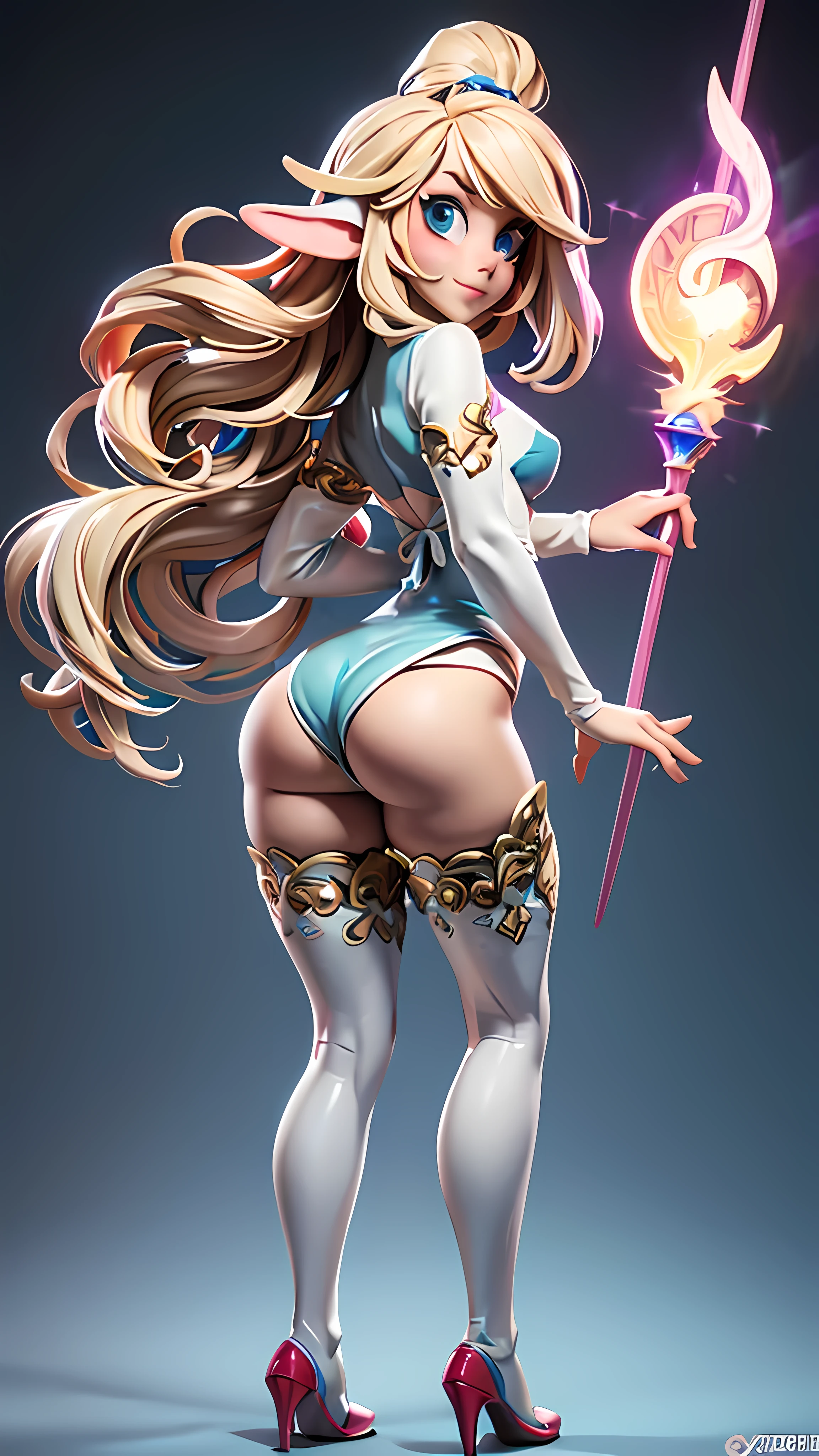 (best quality,4K,8K,high resolution,chef-d'artwork:1.2),ultra-detailed,HDR,animated,femelle,personnage de jeu vidéo,wakfu huppermage,sexy,des yeux captivants,pouty lips,seductive expression,visage expressif,cheveux fluides et vibrants,Colored hair,cheveux 2 couleurs,colored skin,resistant ((uniquement de la lingerie colorée,)) Elaborate lingerie, corps parfaitement aléatoire,tout le corps, random flirtatious pose,regarder directement dans la caméra,faire preuve de confiance,powerful abilities, aura qui l'entoure,palette de couleurs fascinante,soft, ethereal lighting,playful and mysterious atmosphere,Casser ((((from behind)))) gros cul