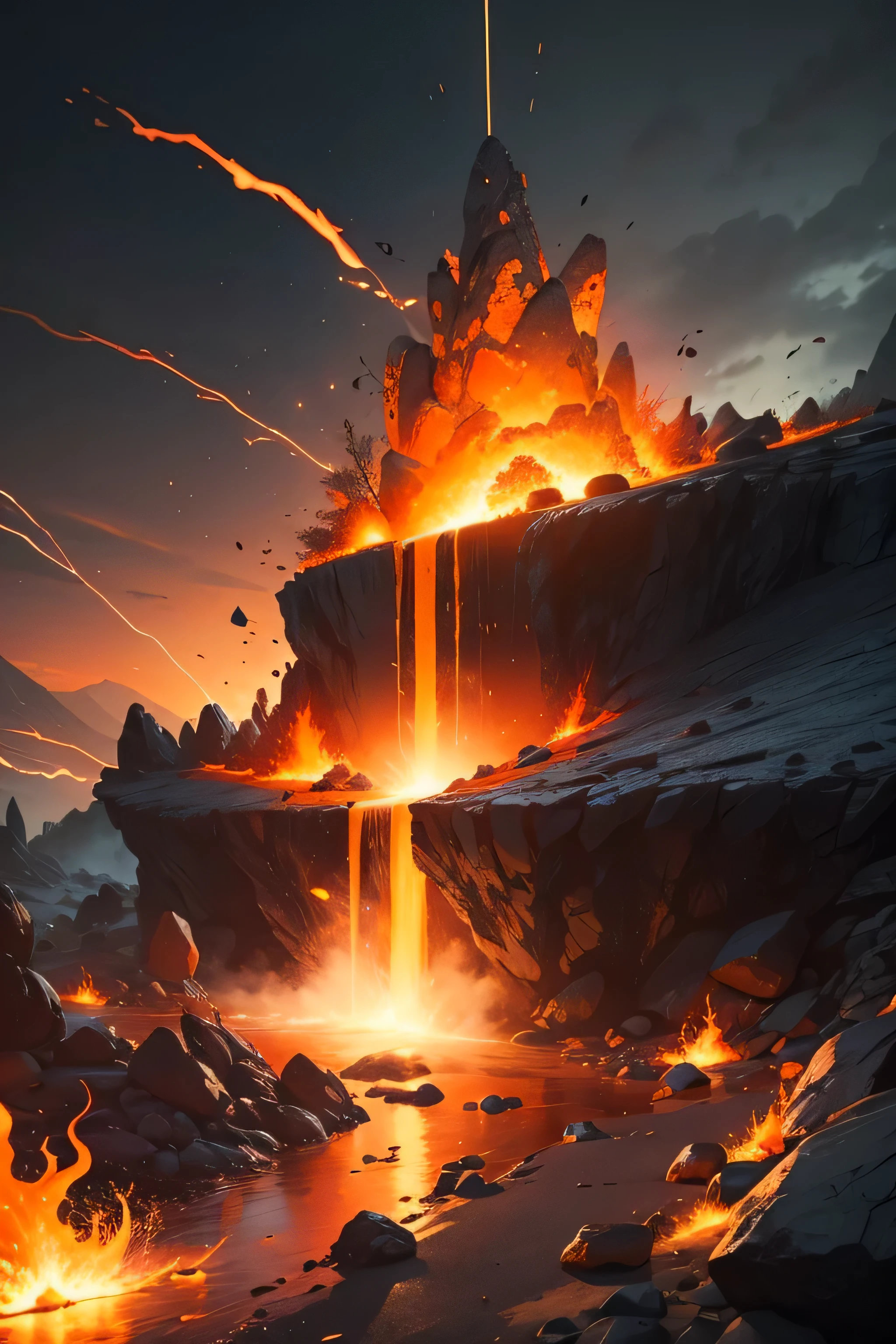 make a banner, gaming, few sparks or details behind, make it orange and black theme, explosion, lava rocks
