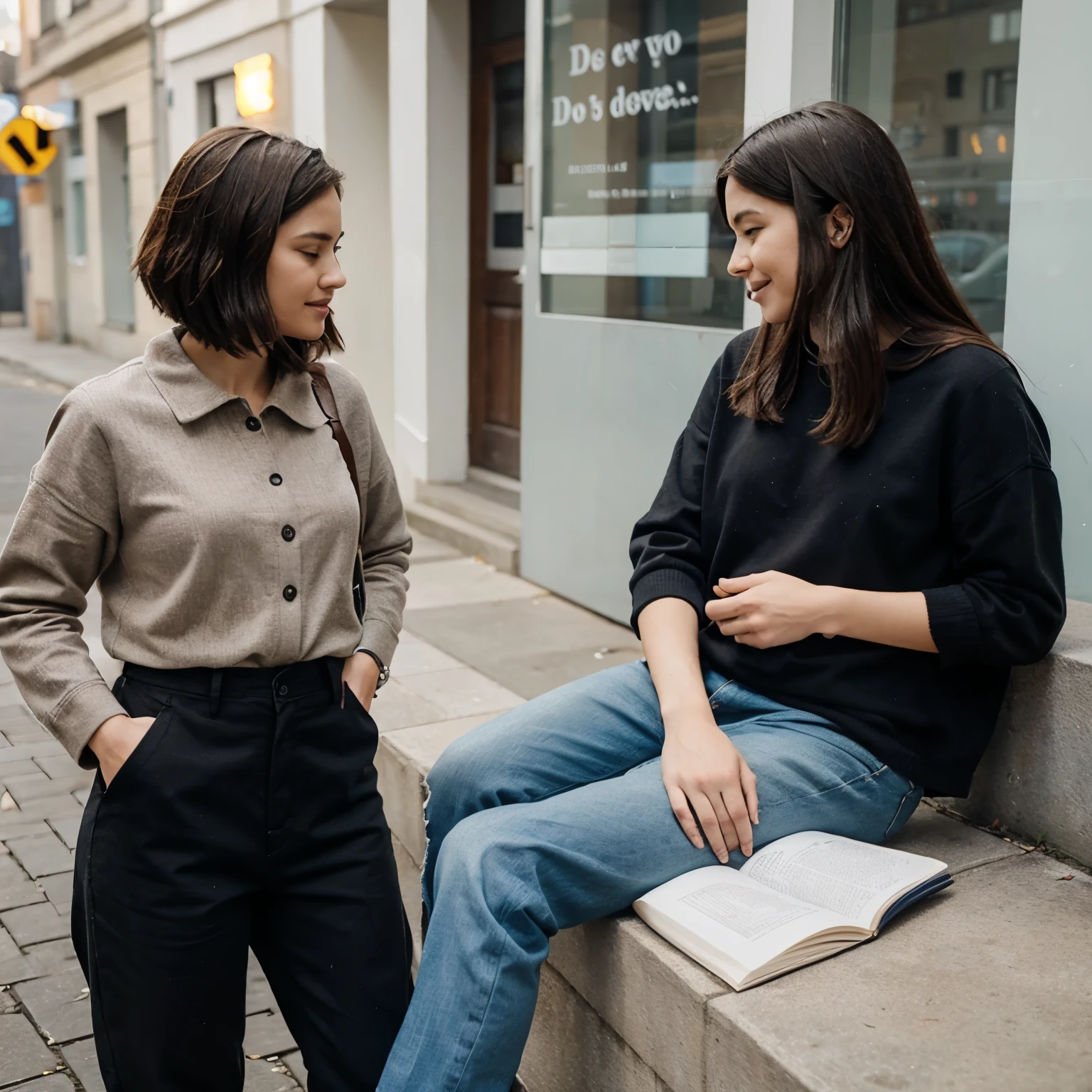 Two people having a short conversation and the message can be read