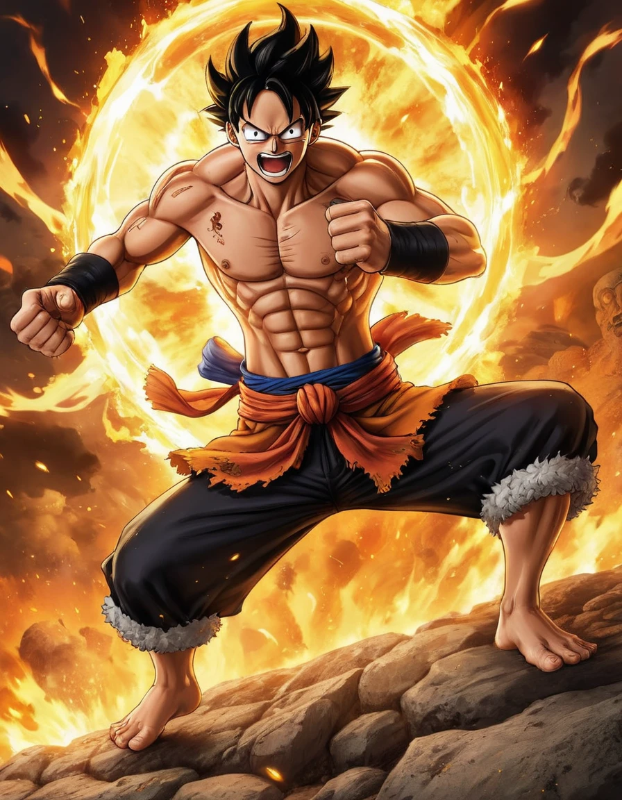 (one piece,full detailed:1.1,dragonball:1.2,gold-black color:0.9,action-packed:1.1,dragon,beauty:1.1,strong characters,highly detailed backgrounds,energy beams,powerful explosions,giant :0.9,intense fighting)