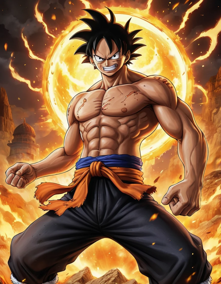 (one piece,full detailed:1.1,dragonball:1.2,gold-black color:0.9,action-packed:1.1,dragon,beauty:1.1,strong characters,highly detailed backgrounds,energy beams,powerful explosions,giant :0.9,intense fighting)