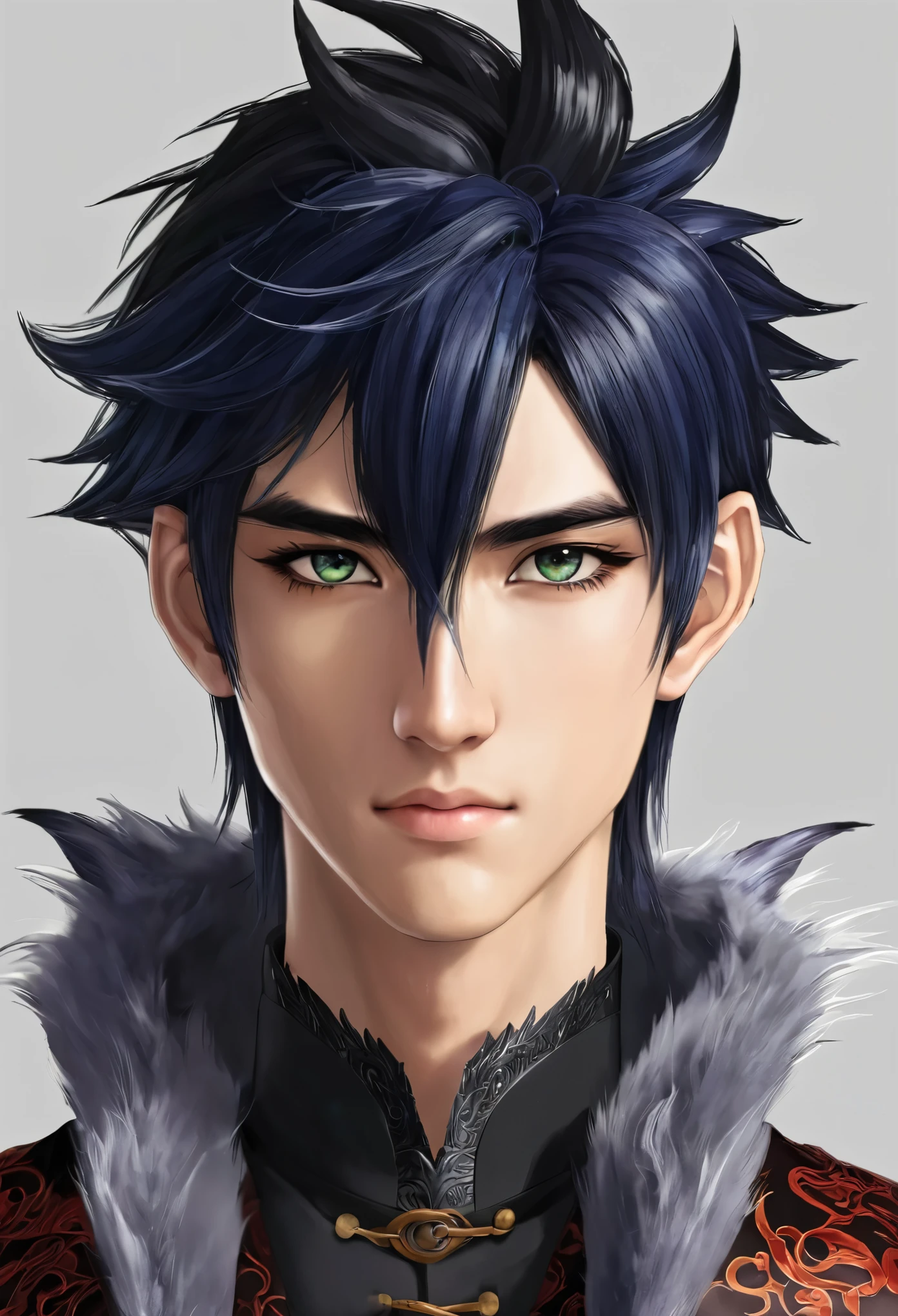 Make me an anime half human and half dragon male