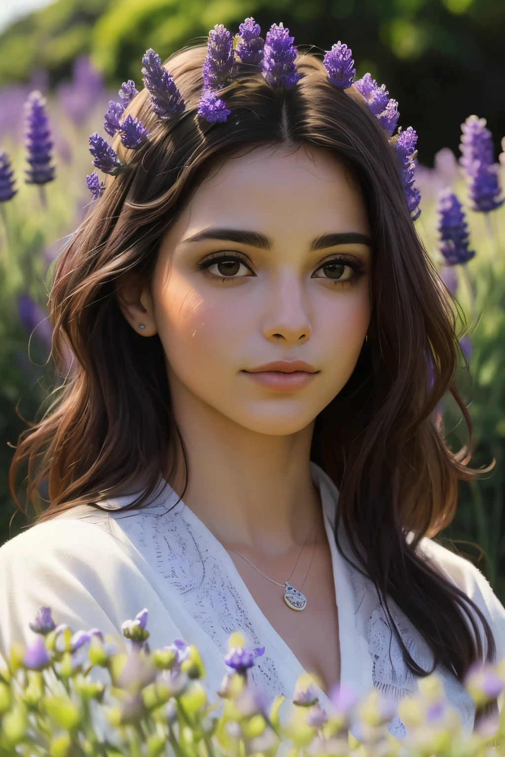 ((melhor qualidade)), ((obra de arte)), (detalhado), rosto perfeito uma fada observando um campo de lavanda
