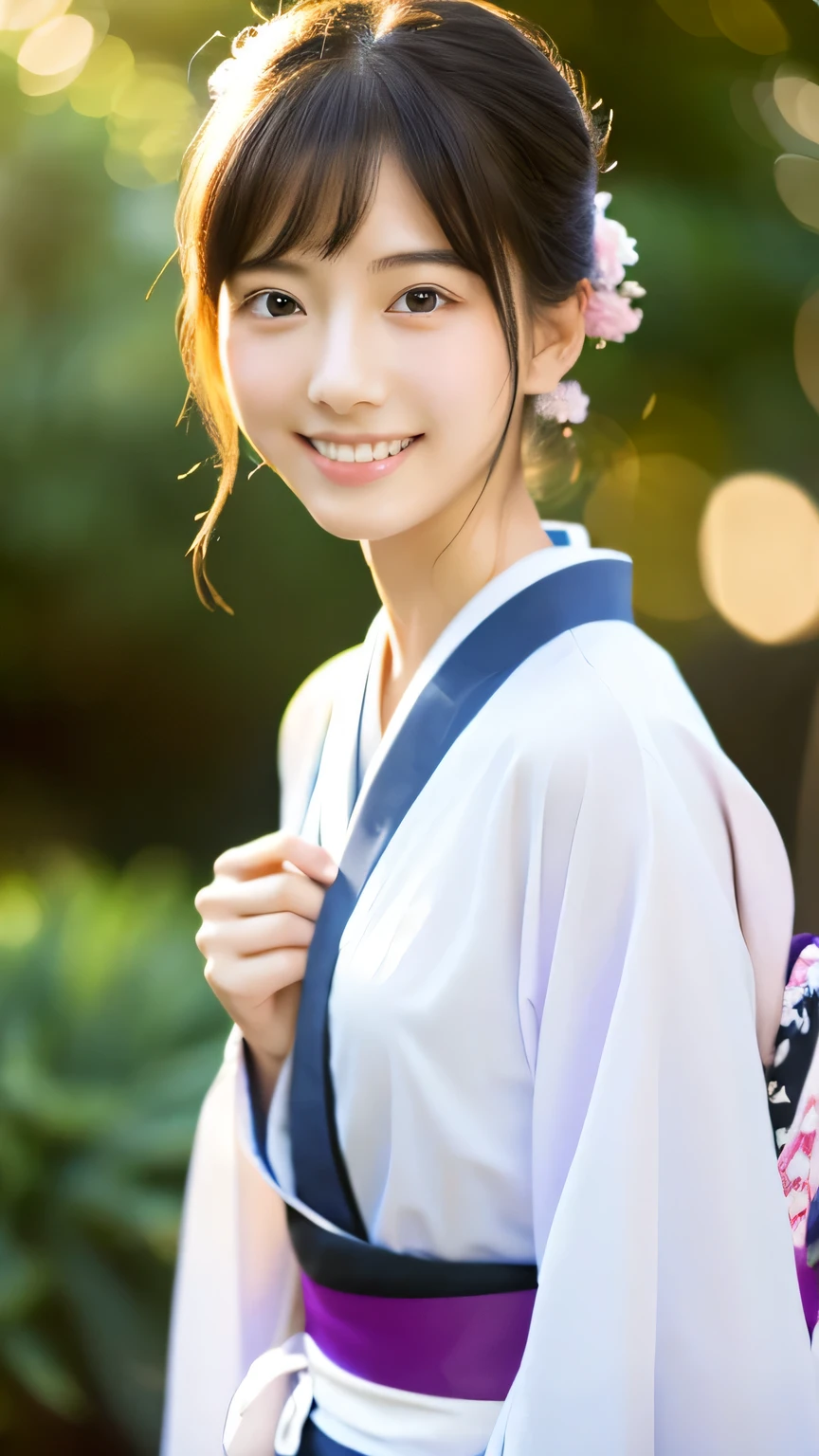 Japanese、20Year、Fair skin、very thin、High resolution、((Kimono appearance))、smile