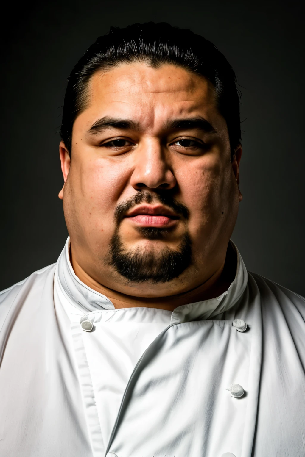 ((best quality)), ((chef-d'artwork)), (detailed), The prompt for the given theme is as follows: "(best quality,4k,8k,highres,masterpiece:1.2),ultra-detailed,(realistic,photorealistic,photo-realistic:1.37),portraits,man with obesity wearing a gray outfit,angry expression,strong lighting,detailed facial features,facial hair,wrinkles,grimacing expression,heavyset build,intense gaze,harsh shadows,distinctive clothing,fierce expression,central composition,subtle color grading,bold brushstrokes,shadowing,high contrast,dramatic atmosphere,directional lighting,sculptural-like quality,heavyset figure,wrinkled brows,defined jawline, buste"