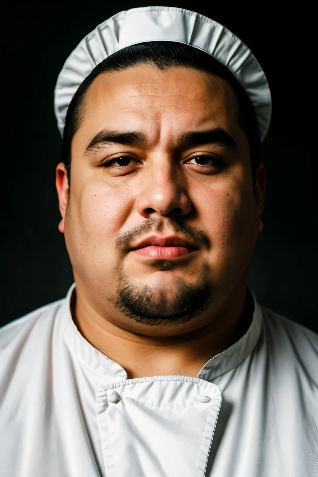 ((best quality)), ((chef-d'artwork)), (detailed), The prompt for the given theme is as follows: "(best quality,4k,8k,highres,masterpiece:1.2),ultra-detailed,(realistic,photorealistic,photo-realistic:1.37),portraits,man with obesity wearing a gray outfit,angry expression,strong lighting,detailed facial features,facial hair,wrinkles,grimacing expression,heavyset build,intense gaze,harsh shadows,distinctive clothing,fierce expression,central composition,subtle color grading,bold brushstrokes,shadowing,high contrast,dramatic atmosphere,directional lighting,sculptural-like quality,heavyset figure,wrinkled brows,defined jawline, buste"