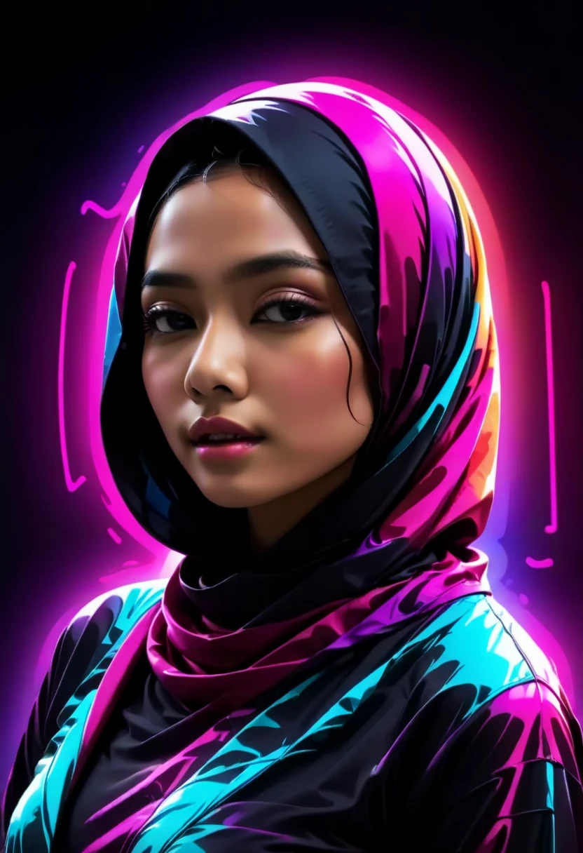 graphic design, pretty girl with long hair, wrapped in colorful flexible neon lights, T shirt design,TshirtDesignAF, realistic design, HD, 8K