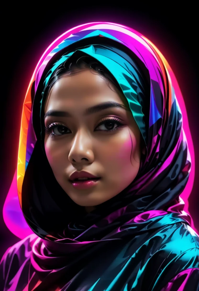 graphic design, pretty girl with long hair, wrapped in colorful flexible neon lights, T shirt design,TshirtDesignAF, realistic design, HD, 8K