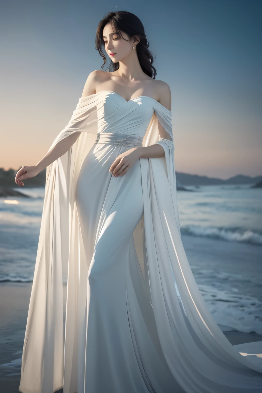 The ethereal and radiant countenance, possessing an air of unparalleled purity and elegance, embodies a harmonious blend of various forms of beauty, inspiring an irresistible longing within onlookers. The genderless figure, shrouded in a delicate and flowing robe, emphasizes the inherent beauty beyond societal constructs, evoking a profound sense of nobility and serenity. This enchanting entity transcends the boundaries of the mundane world, inviting one to contemplate the very essence of beauty itself. (best quality, masterpiece, ultra high res, photorealistic, raw photo, authentic skin texture, film grain, character portrait