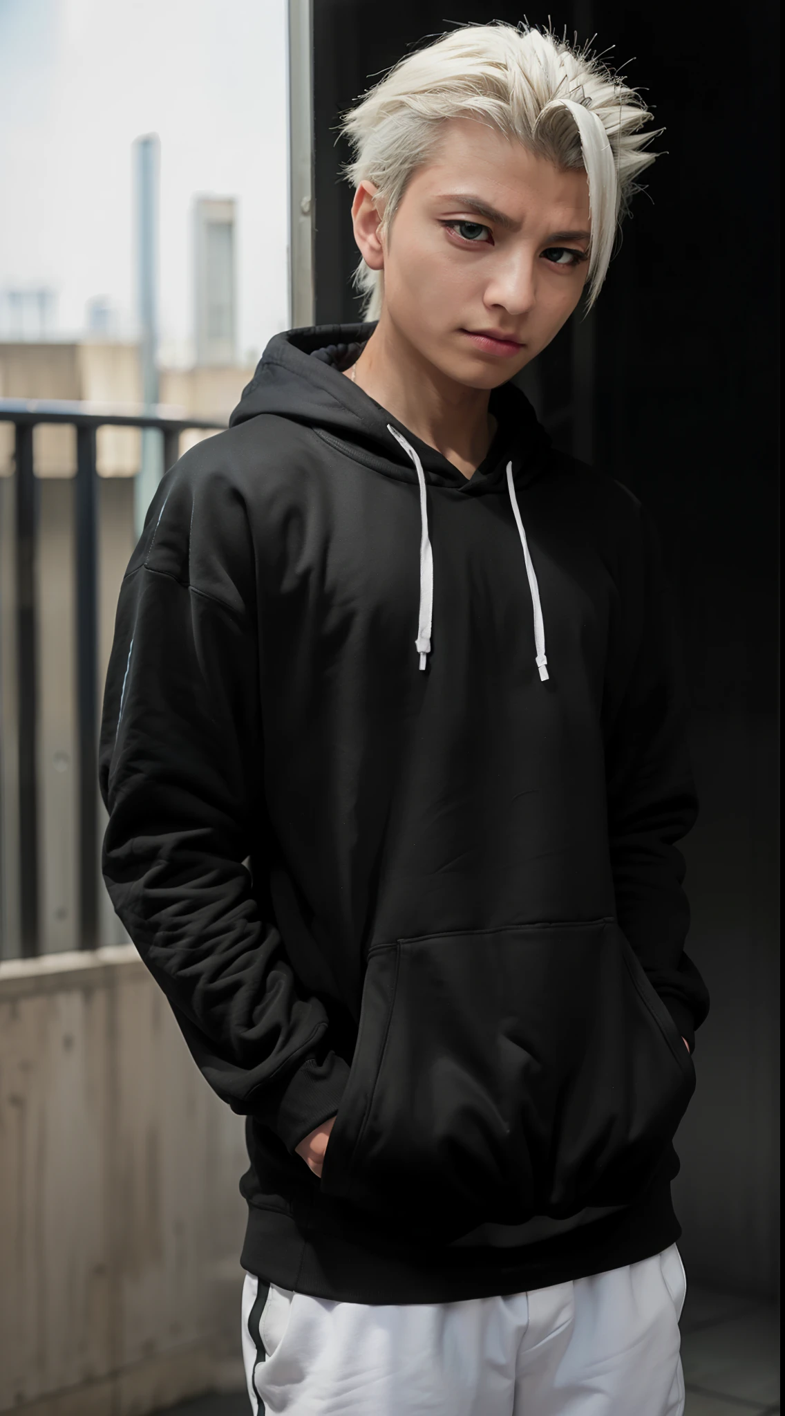 masterpiece, best quality, high quality, 1boy, solo, male focus, looking at viewer, upper body, hitsugaya_toushirou, wearing Streetwear Hoodie, dinamic lighting, blurry background