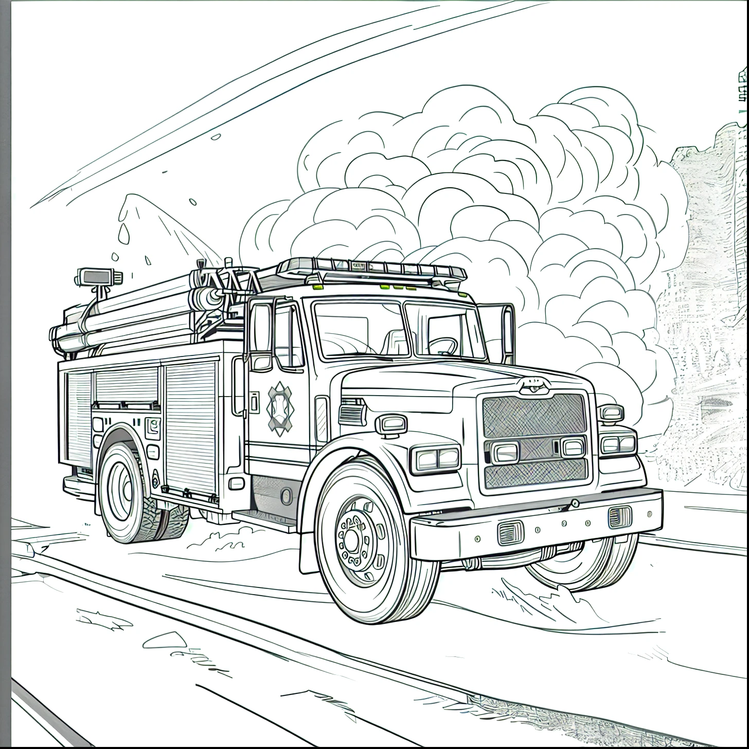 Black and white coloring book、Fire automatic vehicle
