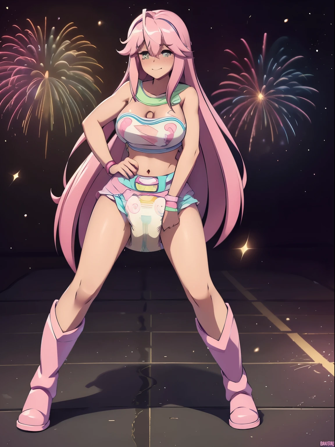 Fluttershy, Fluttershy of my little pony, big breastes, Lush breasts, Volumetric breasts, exuberant hair, hairlong, New Year, costume, sexy, New Year's Eve Outfit, New Years boots, womens boots, super quality, Very detailed, wearing a big crushy diaper, diapered hips