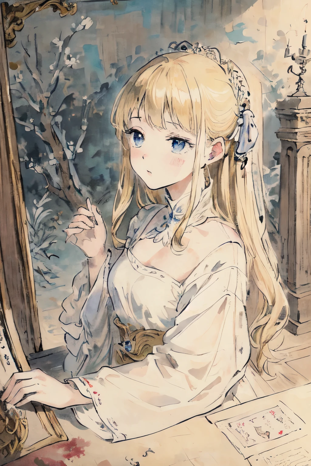 masterpiece, best quality, extremely delicate and beautiful girl,extremely delicate and beautiful, world masterpiece theater, Super detailed, Very detailed, best quality, blonde hair, high resolution, Very detailed,1 girl, best quality, illustration, looking at the audience, dough, canvas, painting, trueistic, trueist ,true,