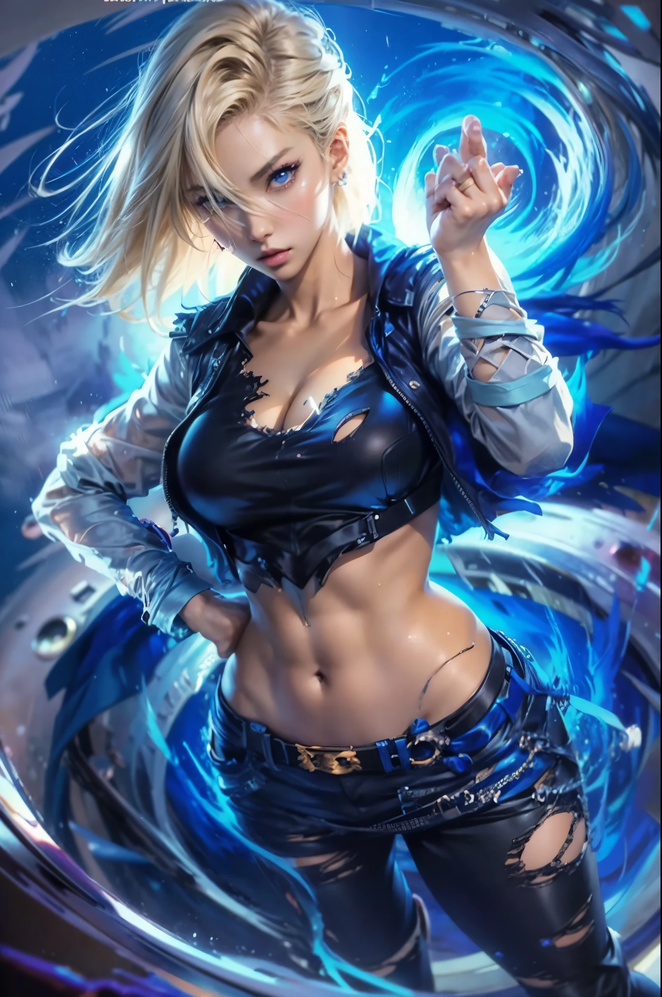 a woman with a blue shirt and black pants is posing, advanced anime digital art, anime digital art, digital anime art, advanced digital anime art, style artgerm, anime style digital art, anime styled digital art, anime character art, anime 3 d art, epic anime style, female anime character, anime epic artwork, digital advanced anime art, beautiful anime artwork