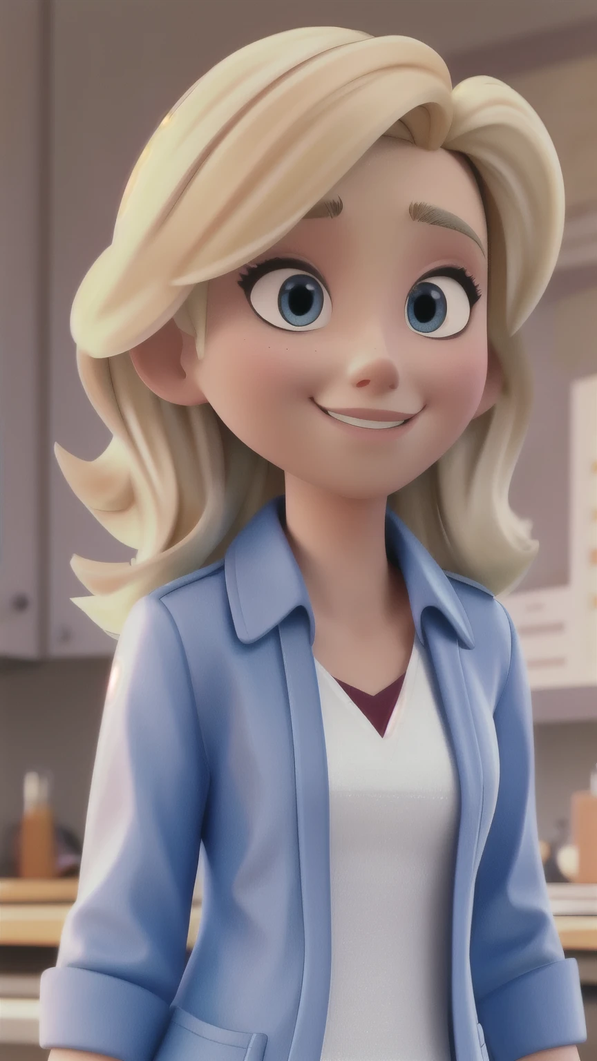 Blonde doctor wearing a lab coat, in Disney Pixar style, high quality