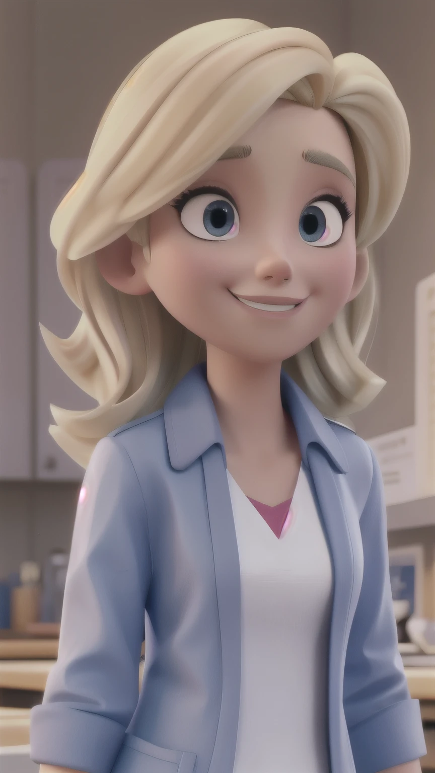 Blonde doctor wearing a lab coat, in Disney Pixar style, high quality