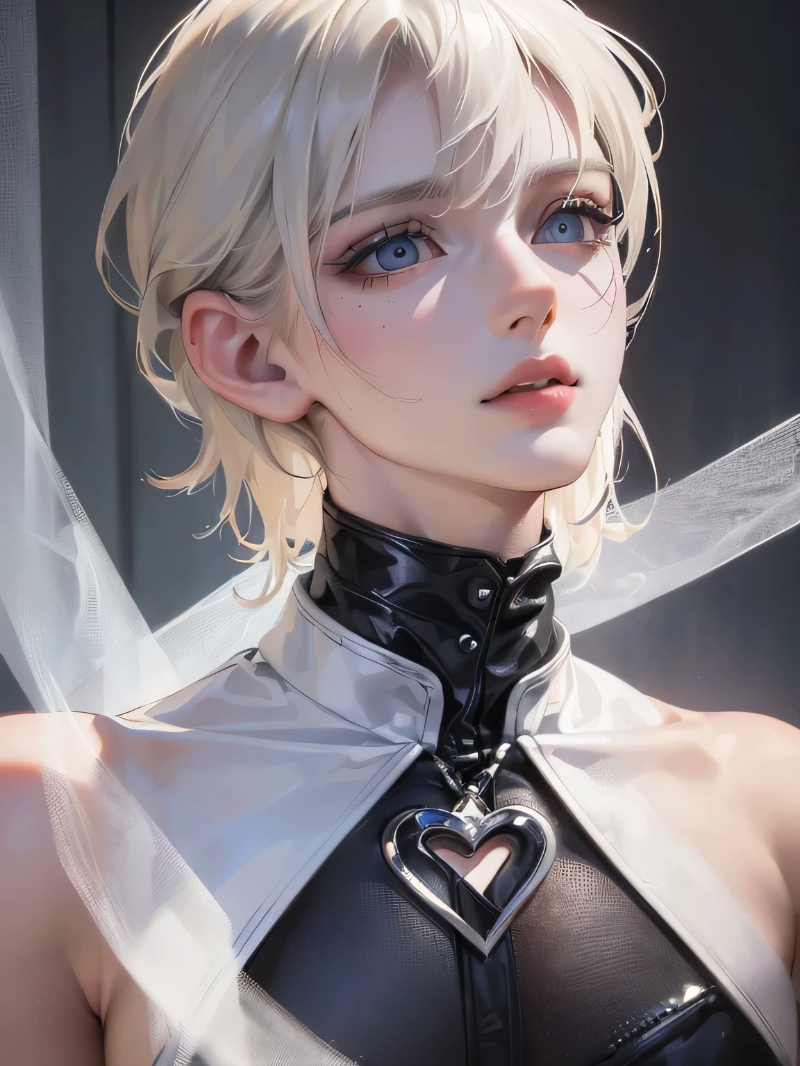 (Best quality,4k,8K,A high resolution,Masterpiece:1.2),ultra detailed,(Realistic,photoRealistic,photo-Realistic:1.37),Boy,Platinum Blonde Hair,Blue eyes,Amazing face and eyes,square face shape,muscle,shaved face,well-groomed appearance,Defined jawline,look,short hair,black suit,dark atmosphere