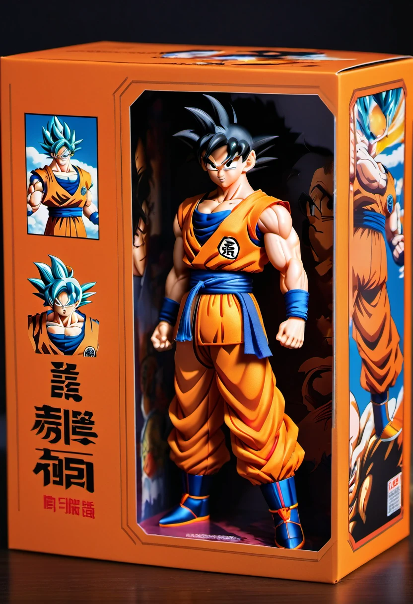(best quality,4k,8k,highres,masterpiece:1.2),ultra-detailed, goku doll inside a box, product for sale, dragon ball