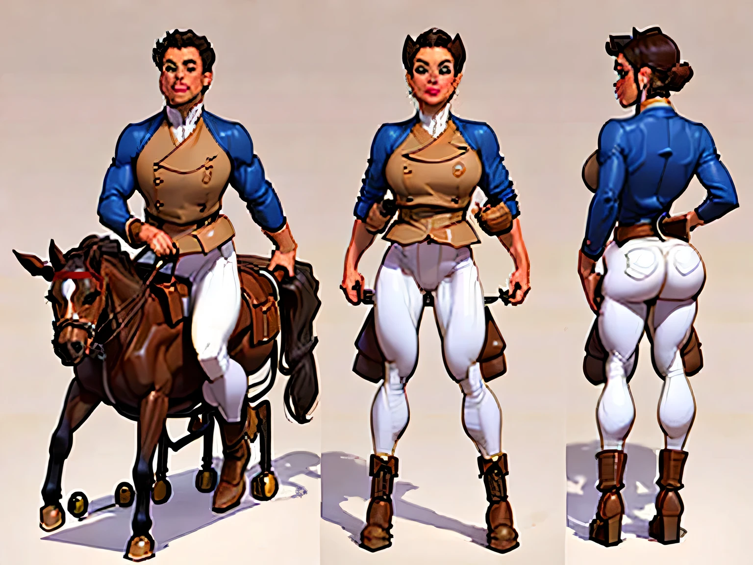 ((Masterpiece)),(((Best quality))),((character design sheet)), ((full body view)) face, pronounced cheekbones, high cheekbones, Same Role,Girl with short Got angry hair style, (Got angry:1.4), (dark hair), White skin, Slim, Beautiful face, Blue eyes, (flat chest:1.4), (wide hips), (((rider uniform:1.4))), (complex parts:1.1), (White boots:1.3), (tight pants:1.1), (White pants:1.2), (wide ass:1. Illustration, girl, muscular, ((detailed face:1.4)) beautiful woman, shiny skin, Doodles & Notes,(plump lips:1.4) , rough sketches, 8K,16 thousand., (simple background, White background: 1.3)