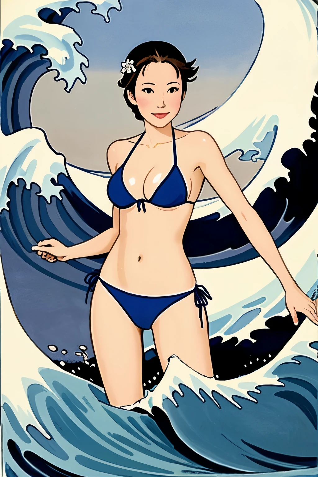 bikini girl in The Great Wave off Kanagawa