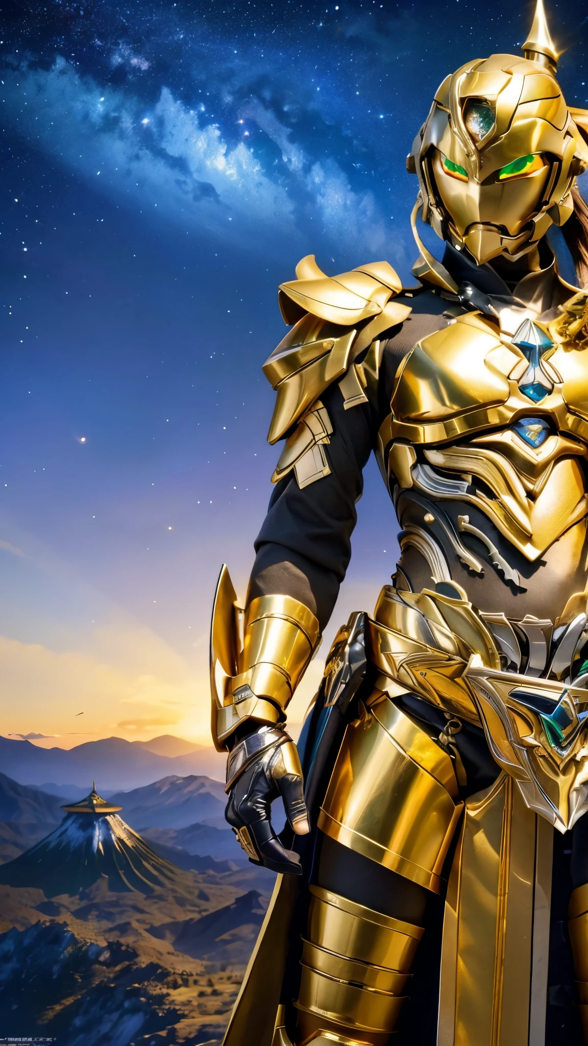 masterpiece,highest quality,ultra high resolution),japanese woman, very beautiful girl, Naïve girl、perfect limbs、perfect anatomy、radiant beautiful skin、Moist eyes、brown shiny hair、Colors and landscapes of youth、Premonition of Love Green and Gold Uniform、 metallic Green armor, high quality costumes, brass armor coat, masterpiece衣装, Green armor, Avan Uniform, gilded black uniform, gold armor suit, quality commander, combat uniform, Embroidered uniform guard, gold obsidian armor, smooth gold armor