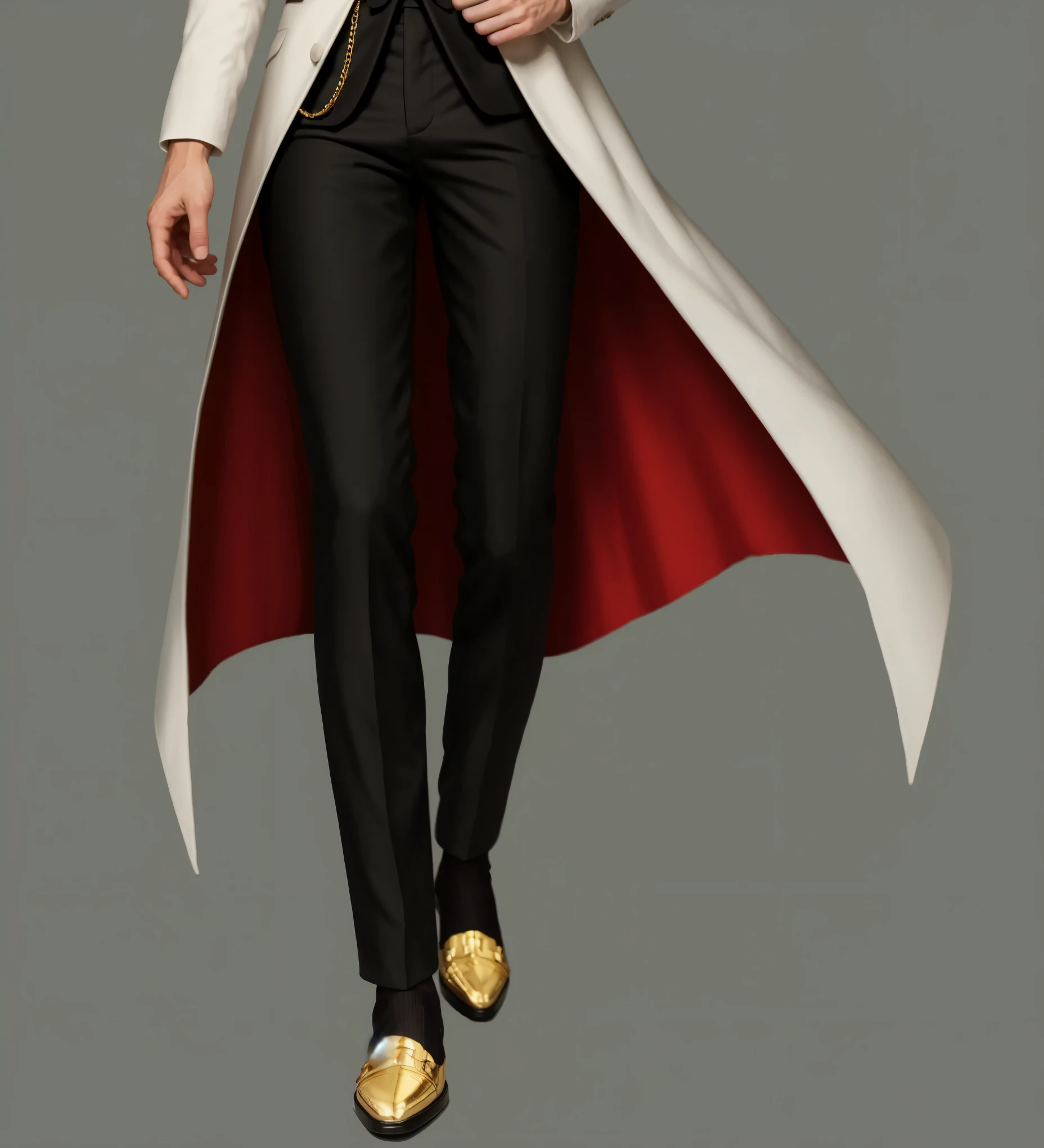 Reference sheet: 1.8, great details, high quality, masterful work, Tall Boy, Beautiful face, long pants, art in bootasterpiece, A high resolution, high quality: 1.2), complex parts, cinematic lighting, Clear Focus, depth of field, White coat, black pants, black shoes with gold toe, Gold Elements, brunette, an aristocrat,