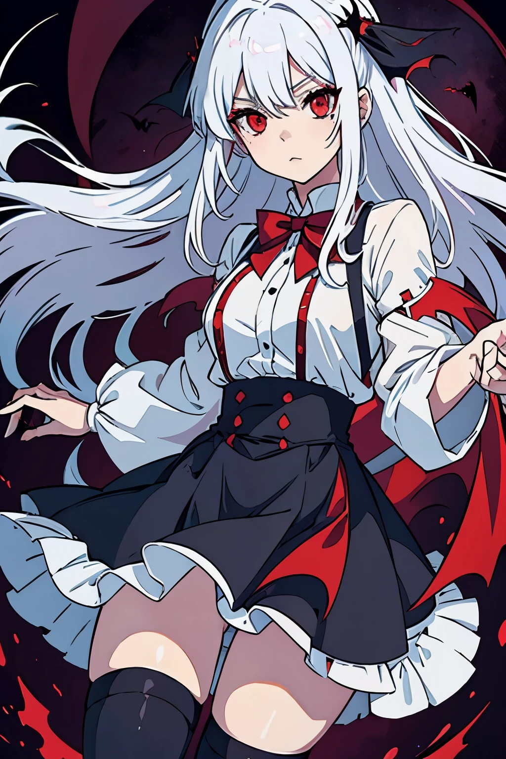 Vampire girl with white hair, red eyes and colegue oufit with rimuru tempest