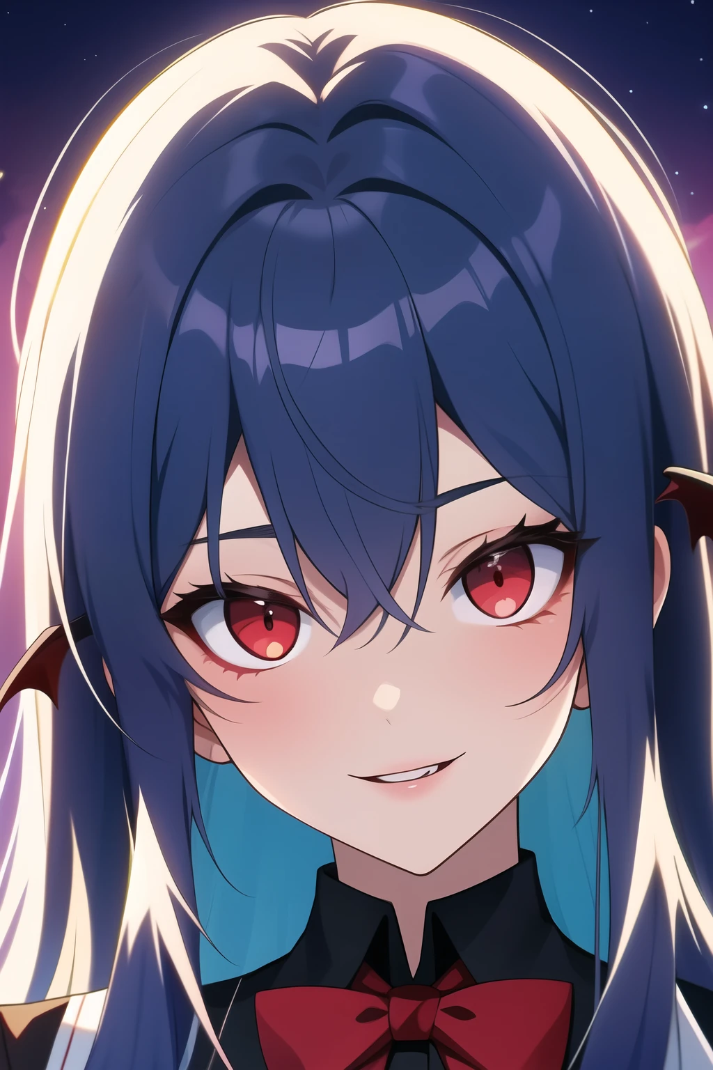 Garota de cabelos brancos acompanhada por Rimuru Tempest.
Red eyes and school clothes, vampire race
