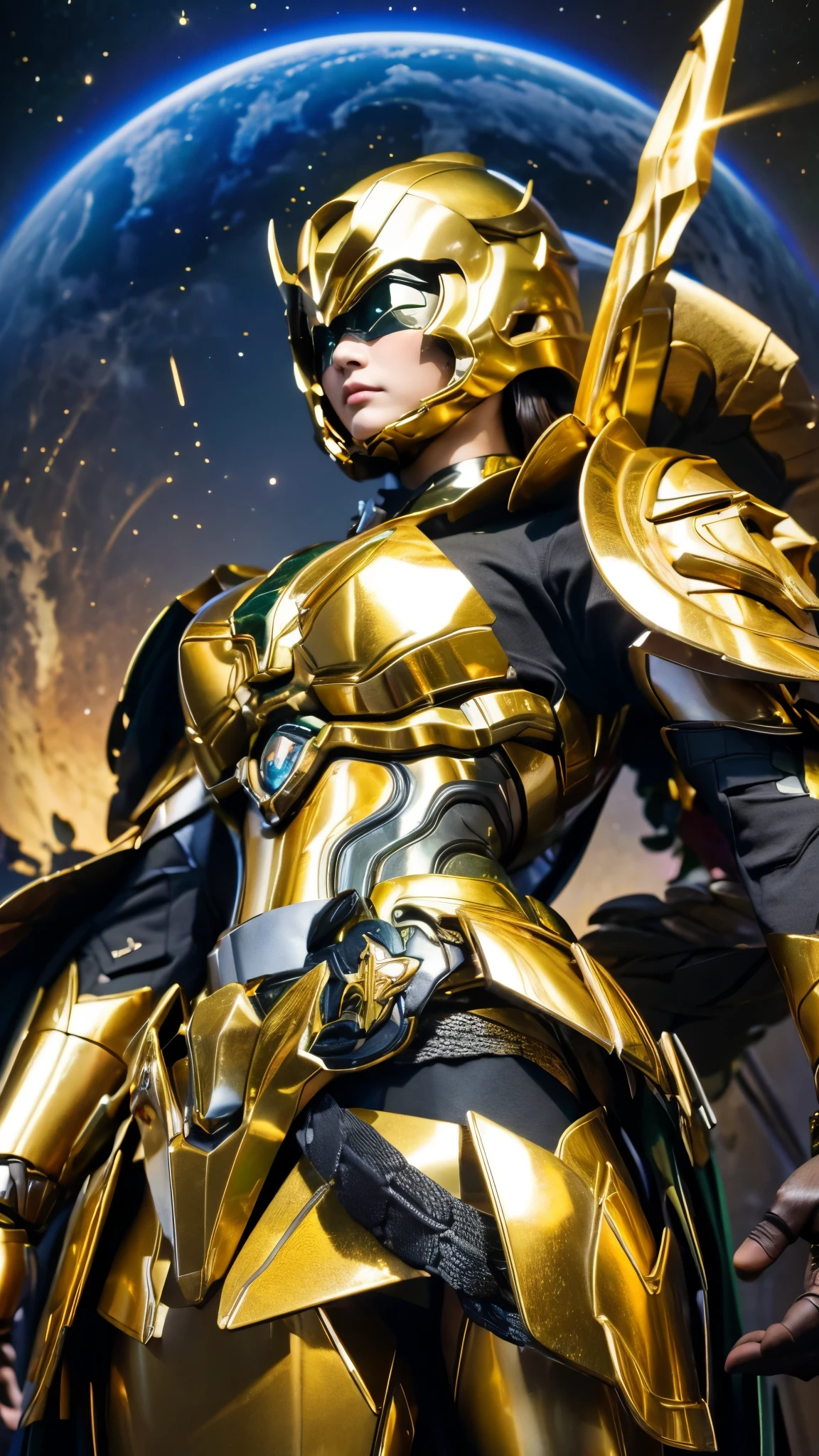 masterpiece,highest quality,ultra high resolution),japanese woman, very beautiful girl, Naïve girl、perfect limbs、perfect anatomy、radiant beautiful skin、Moist eyes、brown shiny hair、Colors and landscapes of youth、Premonition of Love Green and Gold Uniform、 metallic Green armor, high quality costumes, brass armor coat, masterpiece衣装, Green armor, Avan Uniform, gilded black uniform, gold armor suit, quality commander, combat uniform, Embroidered uniform guard, gold obsidian armor, smooth gold armor