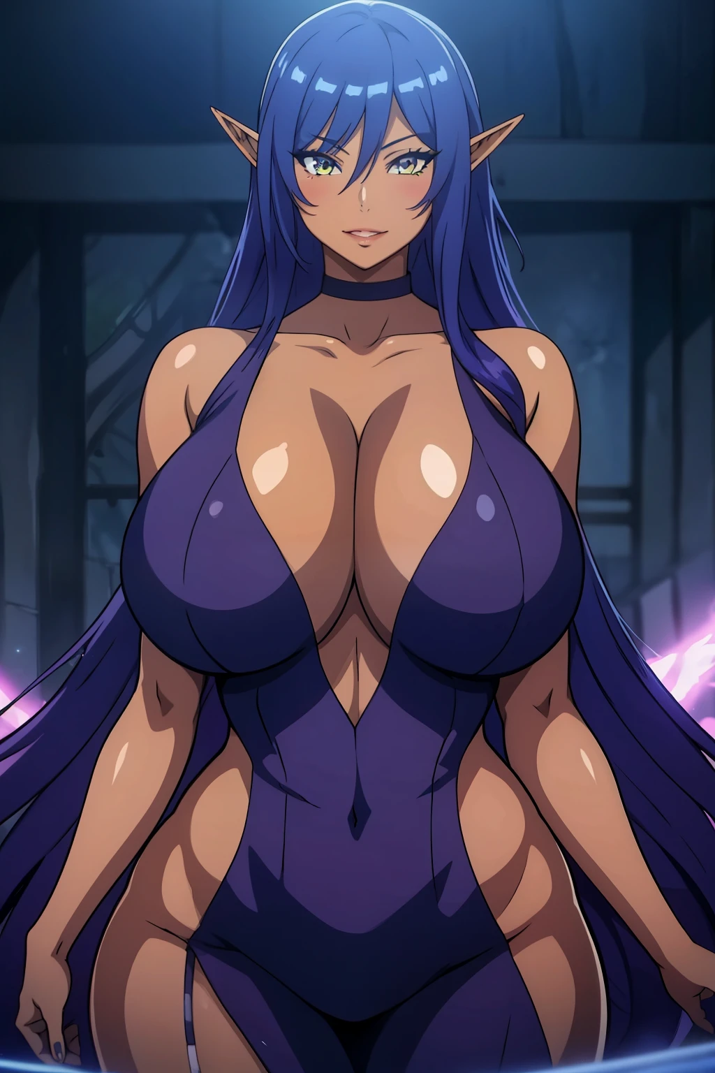 An anime-style artwork depicting Delva Celebrian from the game Youkoso Sukebe Elf no Mori E.

Tag: Delva Celebrian, anime, detailed eyes, detailed lips, dress,  smiling expression, intense gaze, glowing emblem on hand, dynamic pose, mystical background, vibrant colors, digital art, high-resolution, professional quality, gigantic breasts, cleavage, huge tits, fullbody.