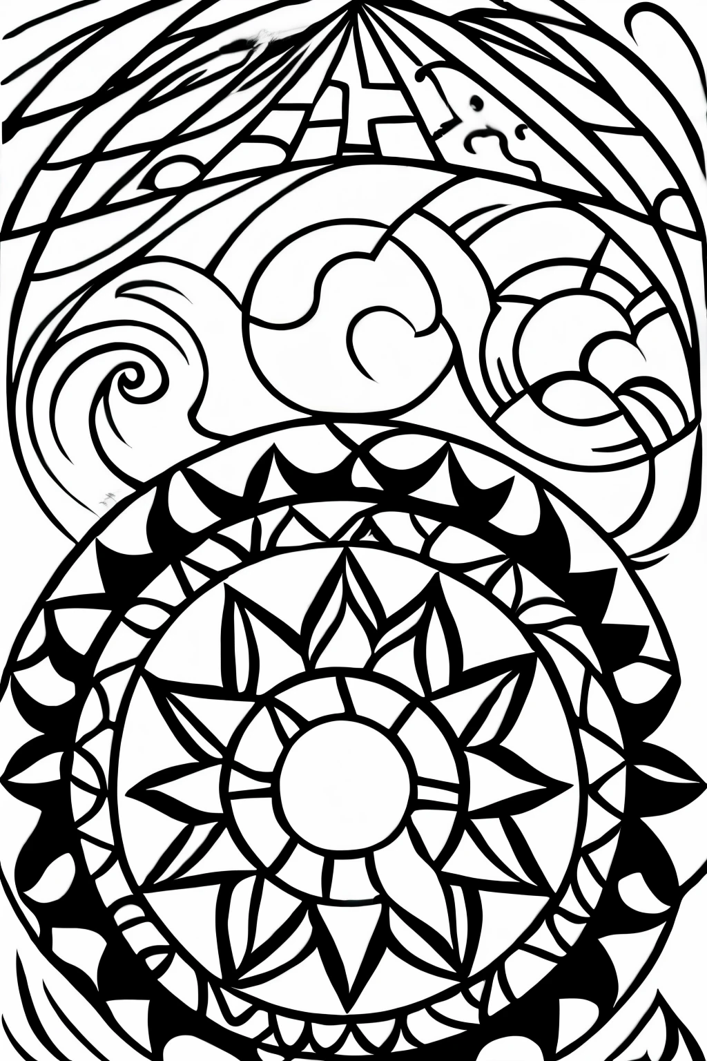 abstract sun and moon pattern coloring page, stars, astrology