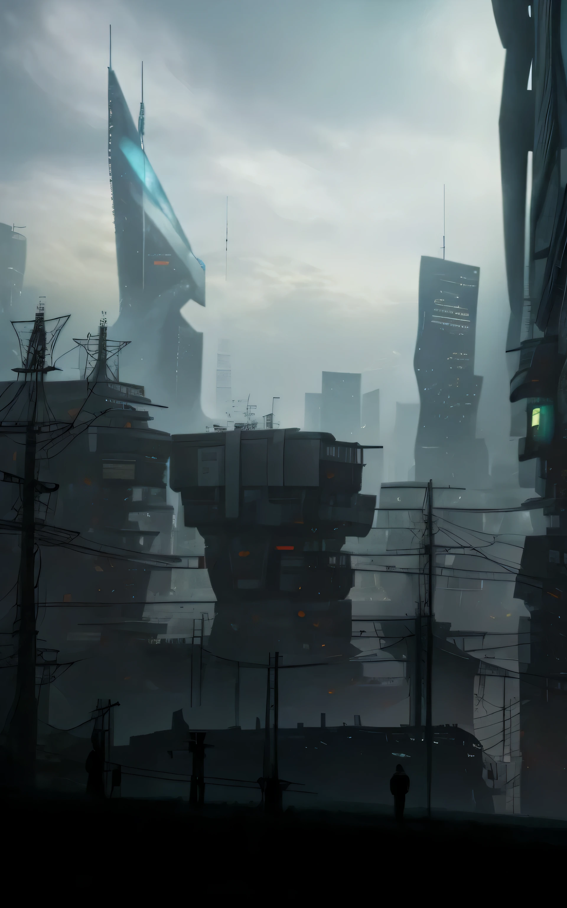there is a picture of a city with a lot of tall buildings, hyper realistic cyberpunk city, in Blade Runner City, vor einer Science-Fiction-Stadtlandschaft, dargestellt als Science-Fiction-Szene, dystopian cyberpunk city, dystopische Stadt, hyper - realistic vfx render, Science fiction scene of future New York, futuristic dystopische Stadt, Ghost in the Shell Bullet VFX