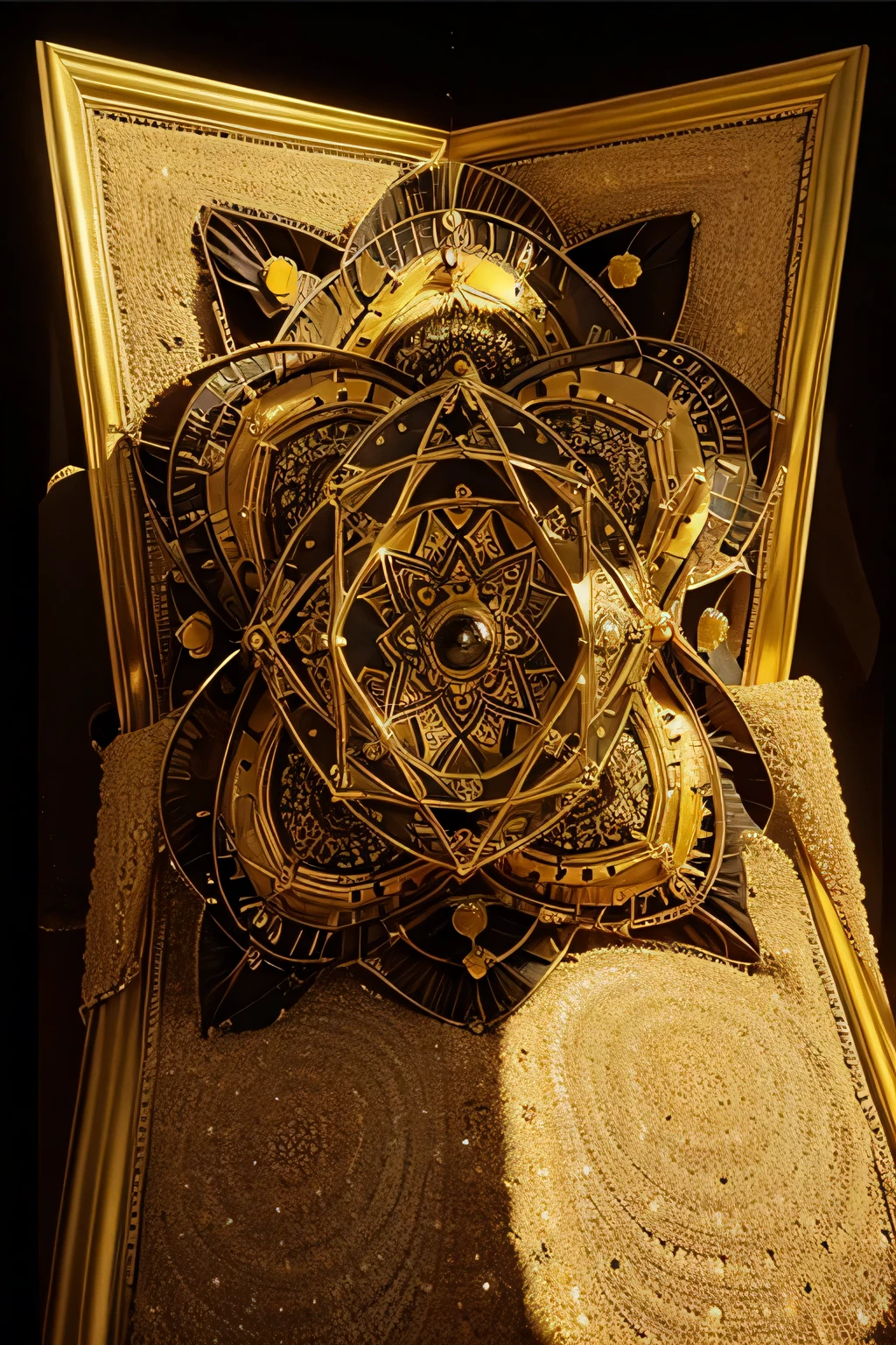 Salvador Dali style masterpiece of a photorealistic perfect sunflower with sacred geometry construction lines in front of the flower
