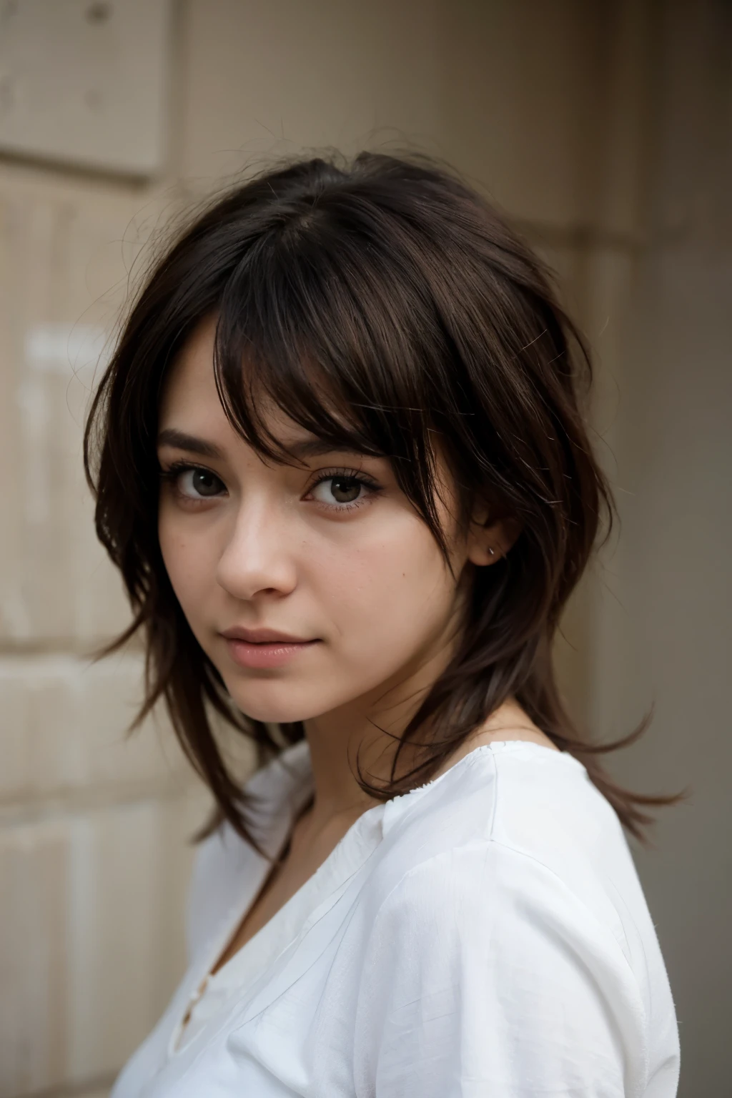 Mujer de anime de cabello celeste y ojos claros