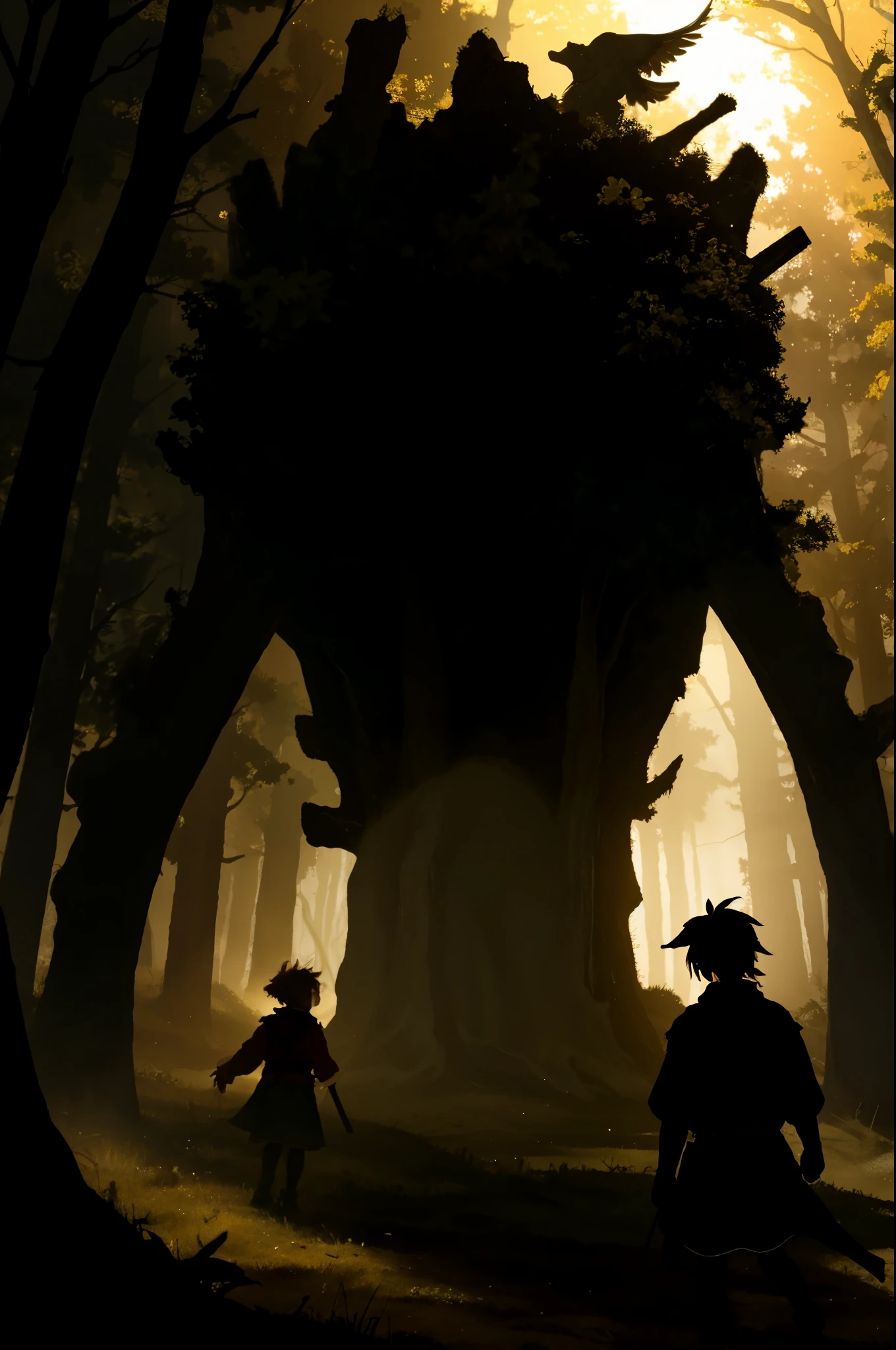 cover page, highres, paid reward available, unparalleled masterpiece, terrifying tale, Hansel and Gretel perfect anatomy, good lighting, volumetric lighting, cinematic shadow,