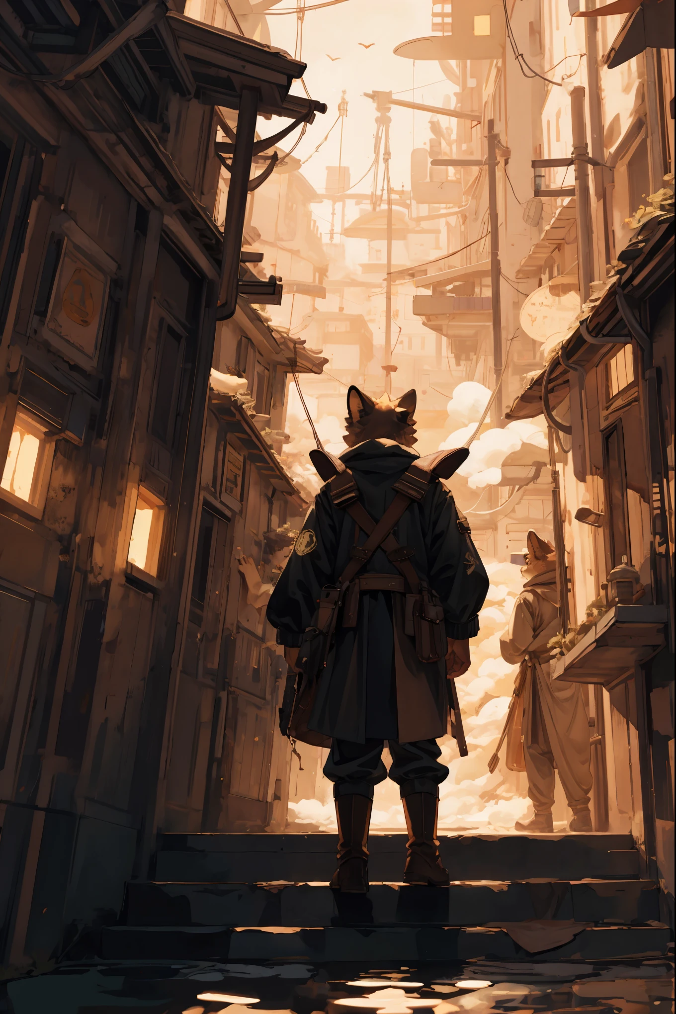 cover_page, highres, top quality, best quality, paid reward available, High-quality illustrations, unparalleled masterpiece, perfect artwork, absurdres, super high resolution, detailed background, Steam punk, Beautiful World Heritage, 6+boys, 6+girls, Happy, joyful(Photos of solo travelers)(kemono, furry anthro)cinematic lighting, dynamic angle,
