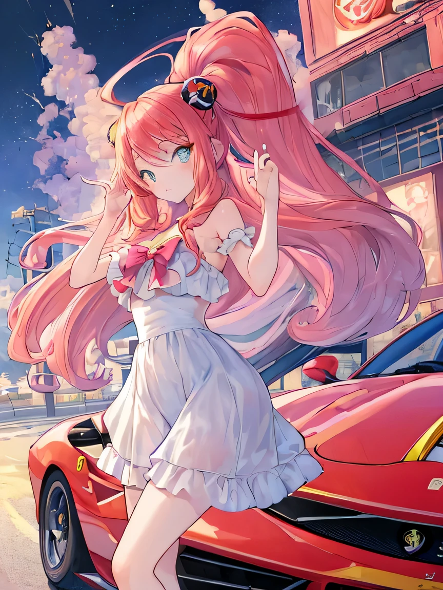((masterpiece)), ((highest quality)), (super detailed), (cute), figure, anime style, (beautiful eyes), ferrari testarossa, personification, dynamic pose, Fusion and integration of girl and car, dynamic pose.