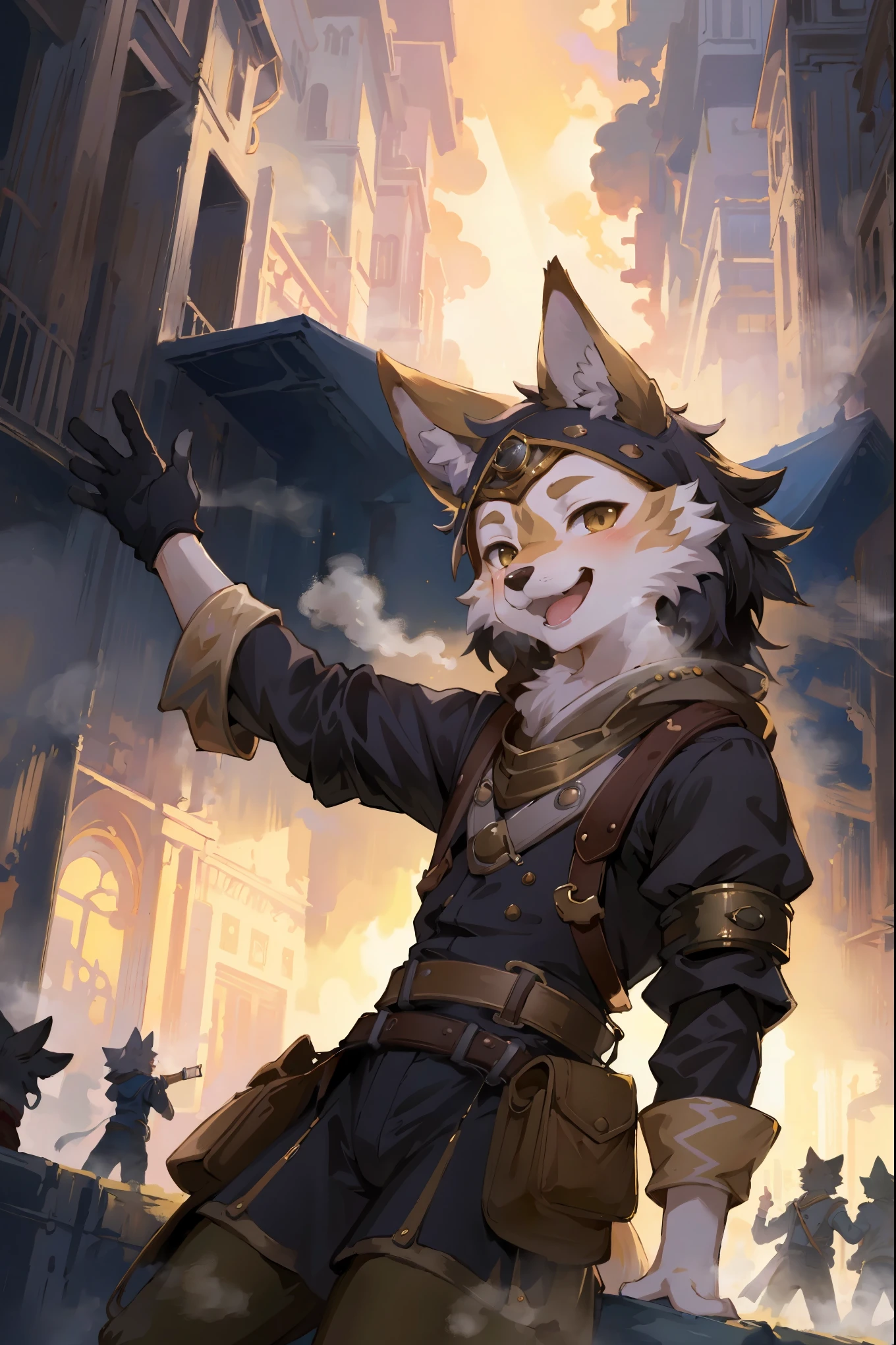 cover_page, highres, top quality, best quality, paid reward available, High-quality illustrations, unparalleled masterpiece, perfect artwork, absurdres, super high resolution, detailed background, Steam punk, Beautiful World Heritage, 6+boys, 6+girls, Happy, joyful(Photos of solo travelers)(kemono, furry anthro)cinematic lighting, dynamic angle,